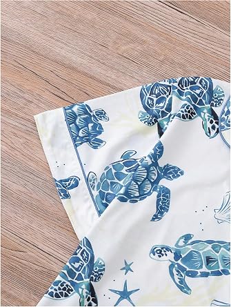 WDIRARA Women's 2 Piece Sea Turtle Graphic Pajama Set Button Down Short Sleeve Shorts Loungewear Pjs Sets