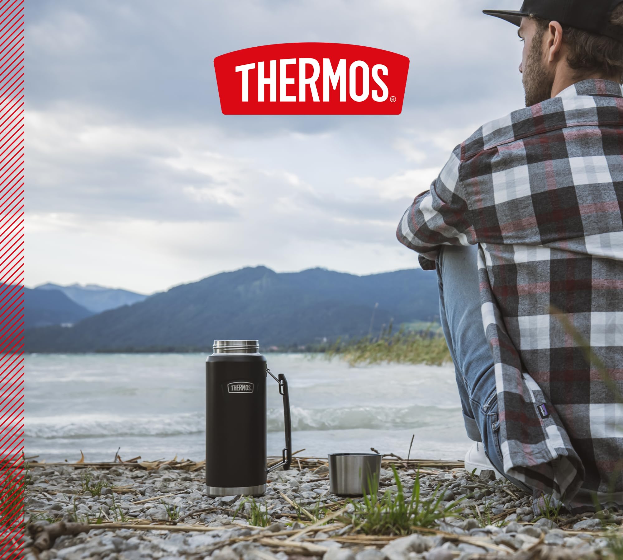 THERMOS ICON BEVERAGE BOTTLE Bouteille isotherme, 1,20 l, gris/graphite mat, 1200 ml, avec gobelet, avec poignée, chaude 24 h/froid pendant 24 h, passe au lave-vaisselle, entièrement étanche, sans