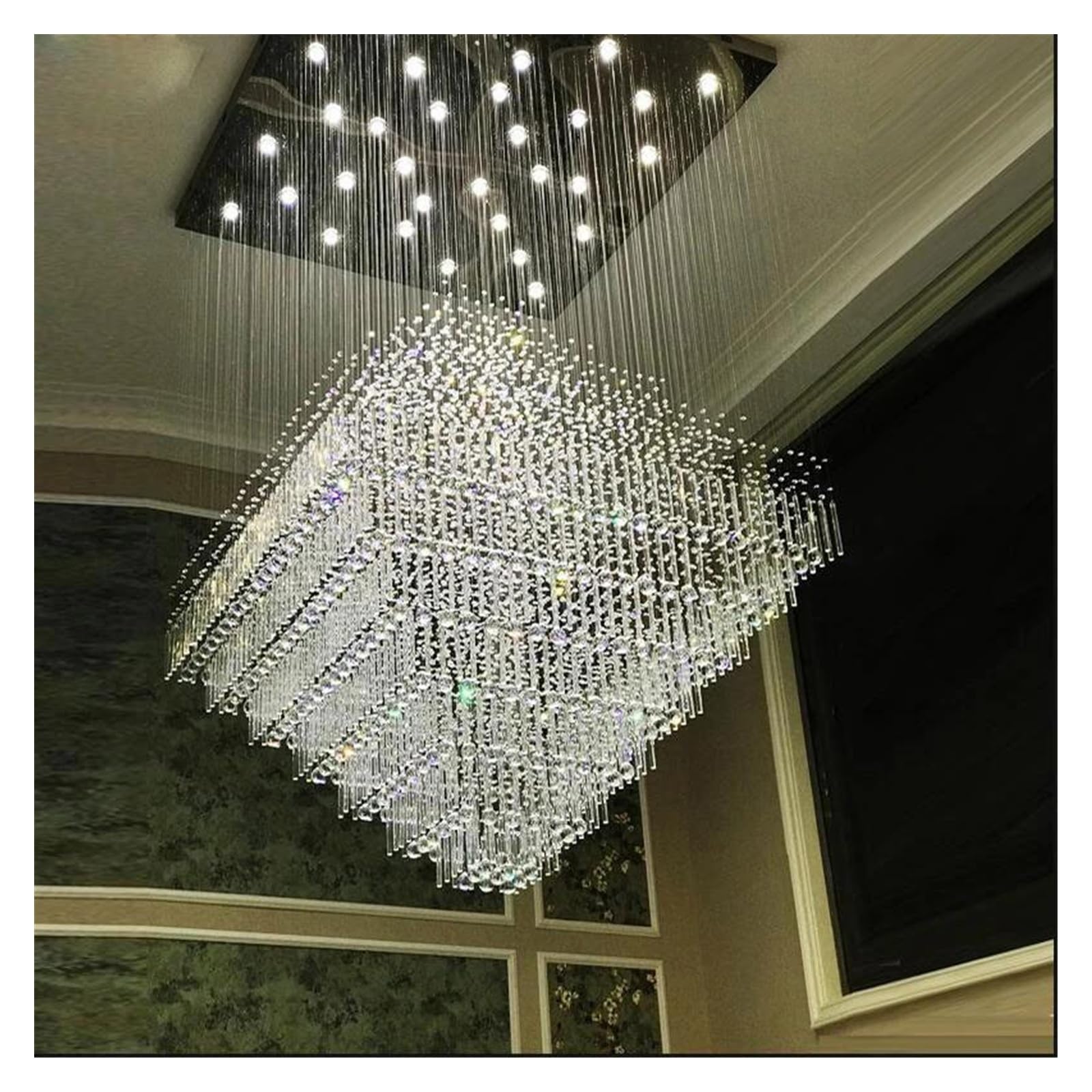 Genérico Lámparas de araña, Lámpara de araña LED dúplex for sala estar, lámpara techo colgante alambre cristal simple, larga ingeniería acero inoxidable for pasillo hotel(Warm light,L80cm)