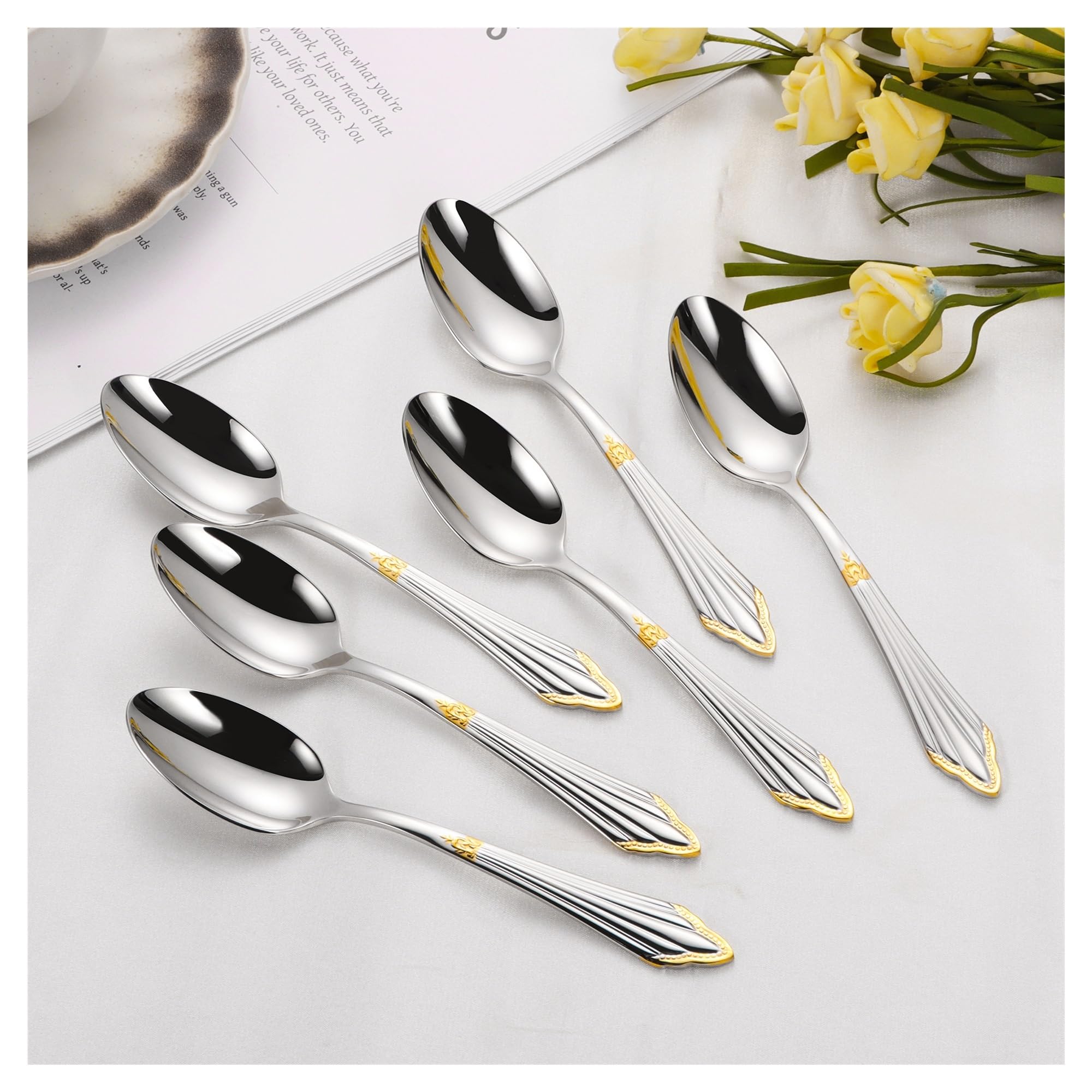 Juego de té con cuchara de café de acero inoxidable 18-10 chapado en oro de 2/3/4/5/6 piezas | Minicucharas de acero inoxidable 18-10 bañadas en oro for café y té.(5PCS-Gold Plate)