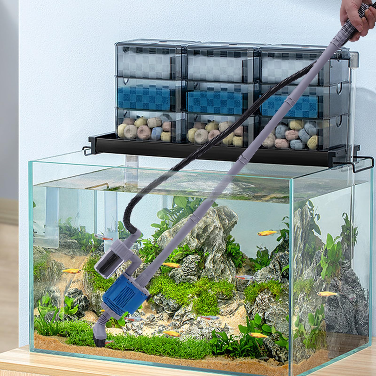 Cambiador de agua de acuario, bomba de sifón para acuario, bomba de agua, limpiador de grava, cambiador de agua, adecuado para la limpieza del cambio de agua y la limpieza de arena en acuarios