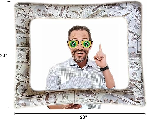 Miniatura 10 de Bill Dollar - Marco inflable para fotomatón para selfies, accesorios gigantes para fiestas temáticas de dinero, marco de fotos para cumpleaños,