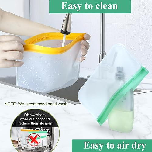 Miniatura 3 de Bolsas de silicona para congelador, 4 bolsas reutilizables para sándwich + 4 bolsas reutilizables para aperitivos, recipientes de almacenamiento de