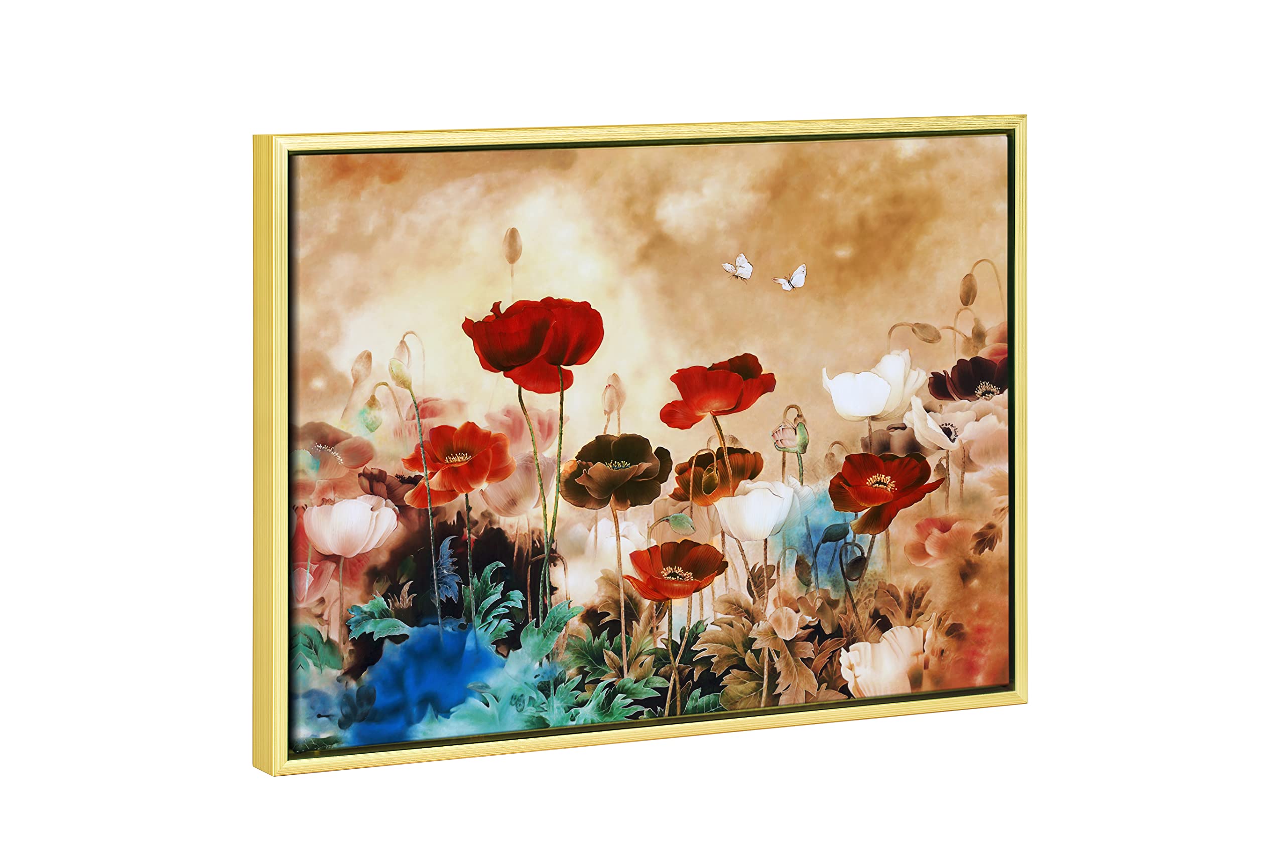Wieco ArtFramed Wall Art Blooming Poppies Canvas Prints Wall Art Colorful Flowers Pictures Paintings for Living Room Bedroom Bathroom Home Decorations Floral Giclee Artwork