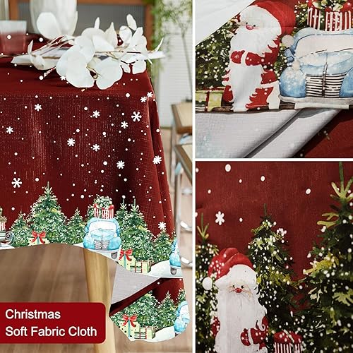 Miniatura 6 de IVAPUPU Mantel de Navidad – Mantel rectangular de 60 x 84 pulgadas, mantel lavable con árboles de Navidad de Papá Noel, para decoración de fiestas,