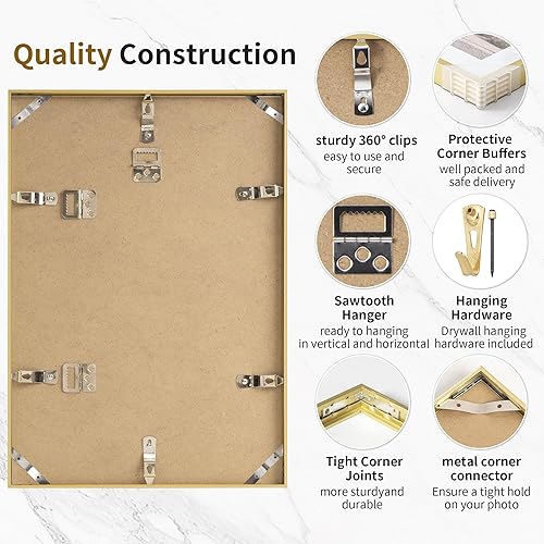 Miniatura 136 de Fun Memories Portarretratos de metal de 16 x 20 pulgadas con paspartú de 11 x 14 pulgadas, acabado de aluminio cepillado, parte delantera de vidrio