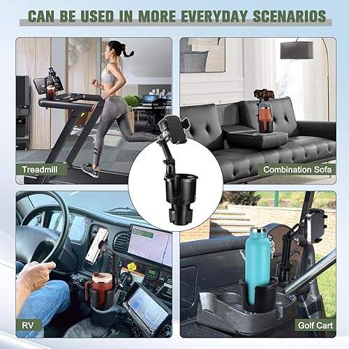 Miniatura 5 de Portavasos para teléfono, soporte para teléfono 2 en 1 mejorado con rotación de 360 y soporte para tazas de brazo largo, soporte para teléfono