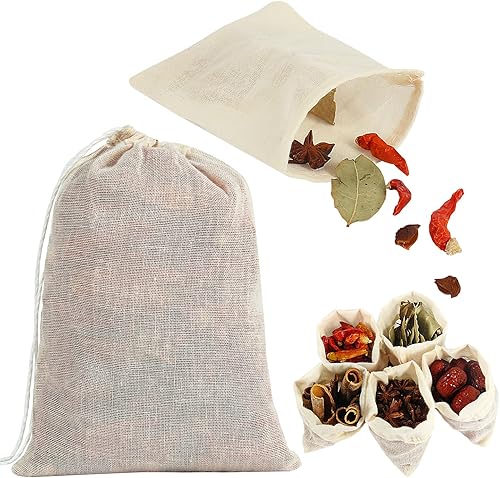 YQL Bolsas de especias para cocinar, 30 bolsas de muselina de 4 x 6 pulgadas con cordón, bolsas de filtro de té, bolsas de estopilla para colar,
