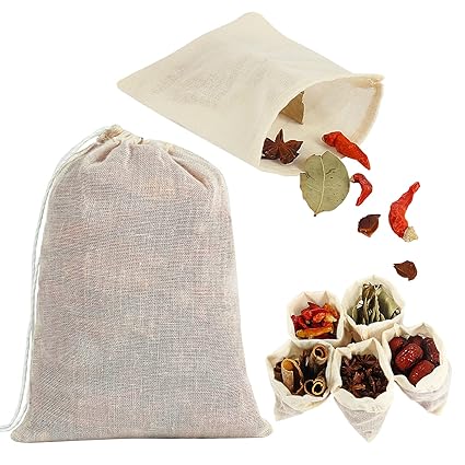 YQL Spice Bags for Cooking,30PCS 4x6 Inch Muslin Bags with Drawstring Tea Filter Bags Cheesecloth Bags for Straining Reusable Natural Cotton Sachet/Herb Bags