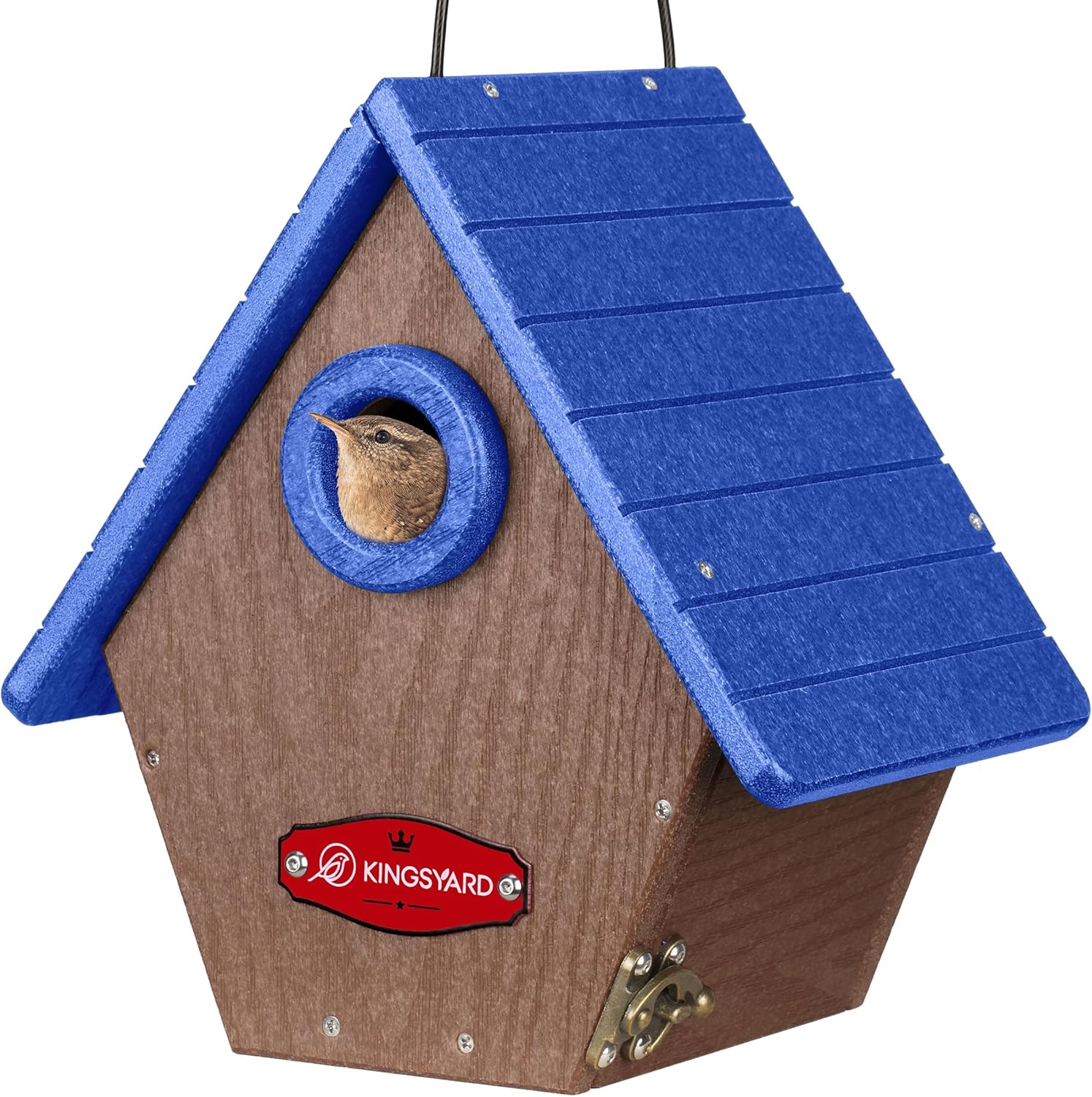 Kingsyard Recycled Plastic Bird House - Outdoor Hanging Nesting Box for Wren Finch Chickadee with Predator Guard & Vents, Blue