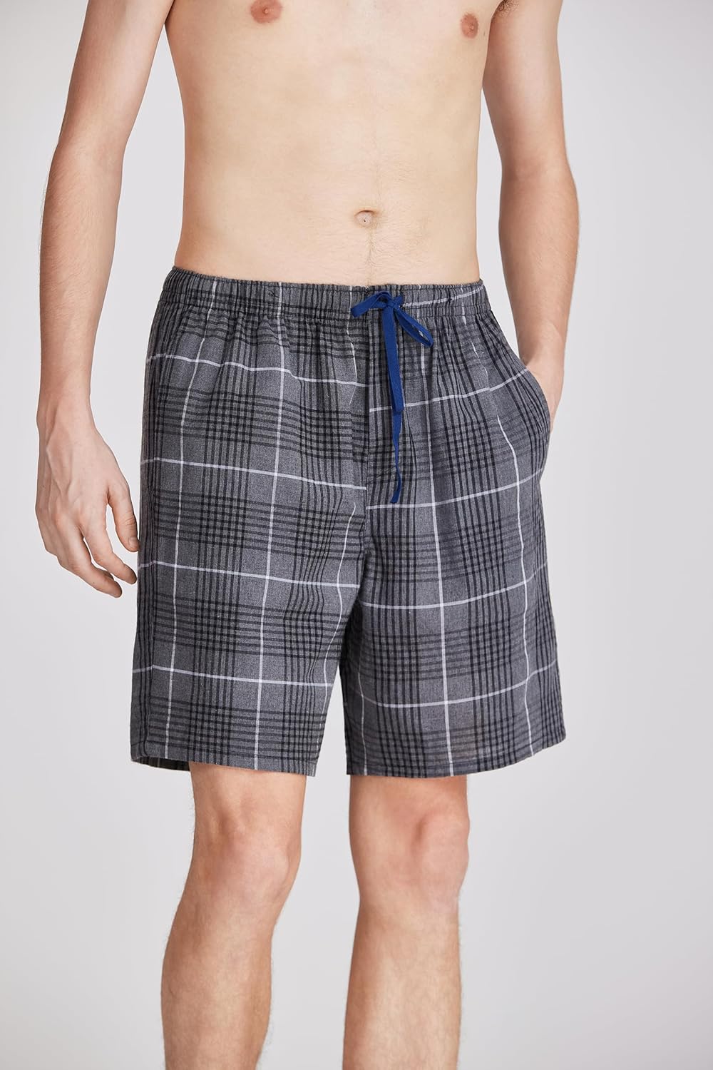 Men's Plaid Pajama Shorts Relaxed Fit Lounge Pants WIth Drawstring and Button Open Fly 3 Pack-E L - Image 4