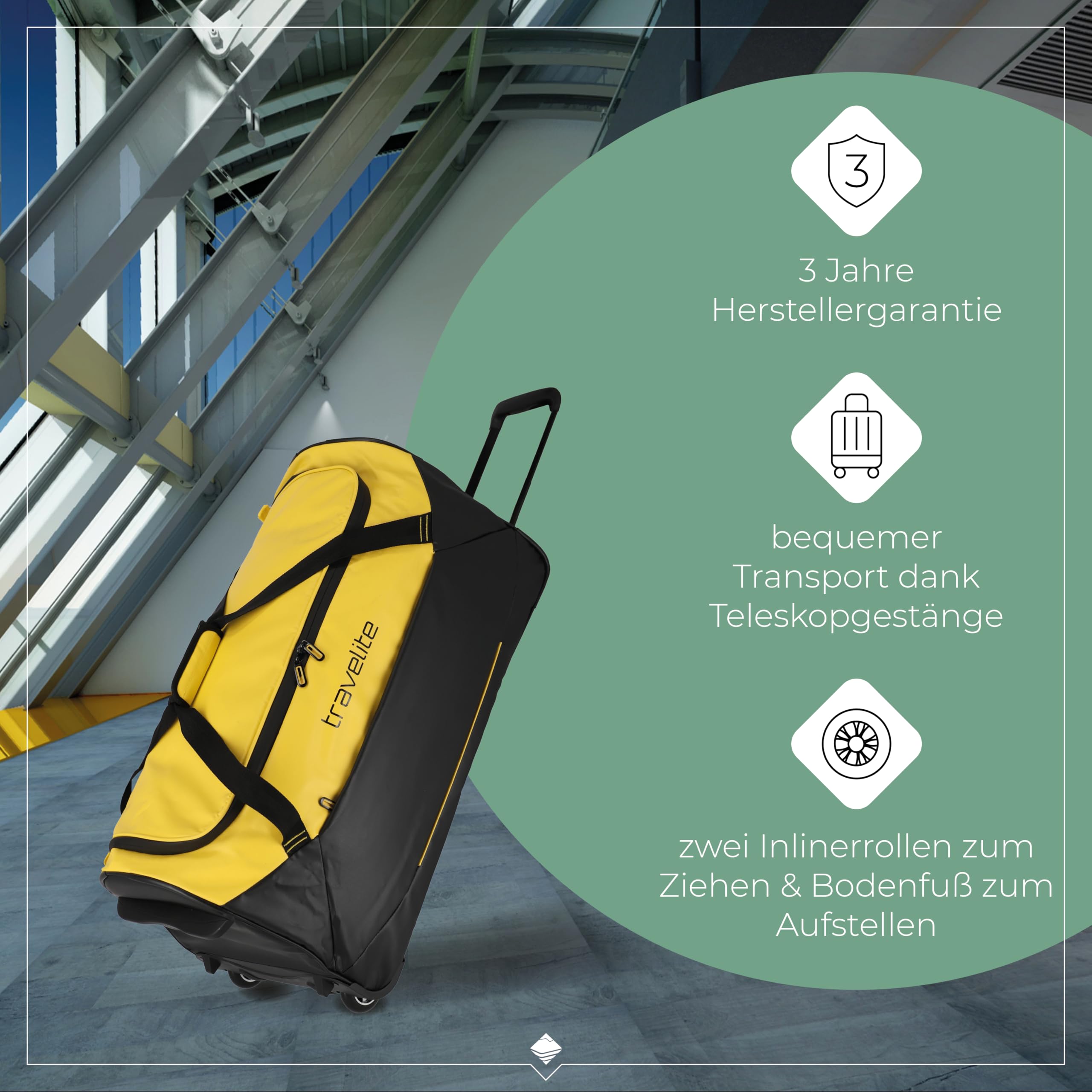 Travelite Trolley Reisetasche mit Rollen aus wasserabweisendem Material, Basics Weichgepäck Rolltasche mit großem Hauptfach, 71 cm, 97 Liter