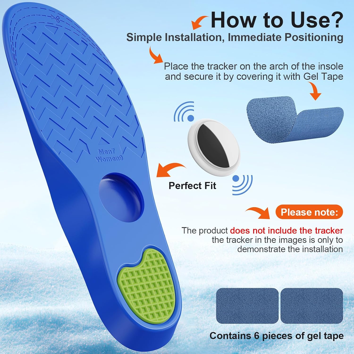 Hidden Holder Insole Compatible with AirTag, Tracking Device Insert Case for Kids Adults and Elderly, Secure Fit for Sneakers & Daily Shoes, Anti-Lost Tracker Soft Inserts for Shoes, Blue (175-190mm)