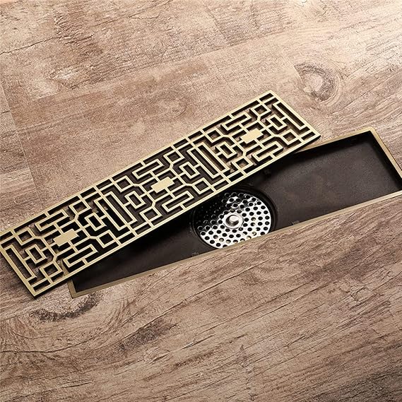 Linear Shower Drain,Brass Bronze Rectangle Shower Floor Drain 12 Inch Linear Drain with Pattern Grate Removable,