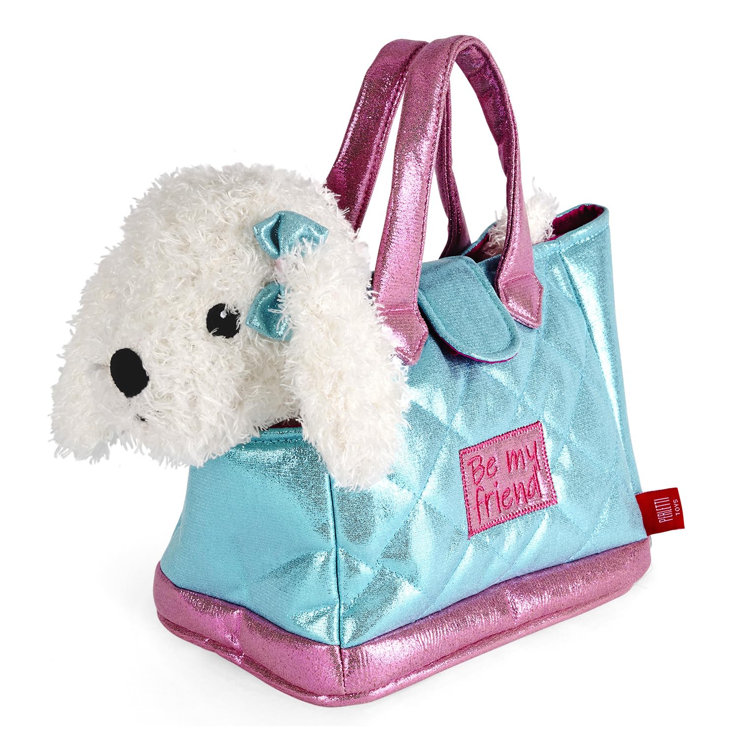 PERLETTI Sac à Main Fille 3 4 5 6 Ans avec Peluche Amovible - Sac Transport avec Animal Doux Caniche ou Chat - Sacoche pour Enfants Petite Fillette École Maternelle