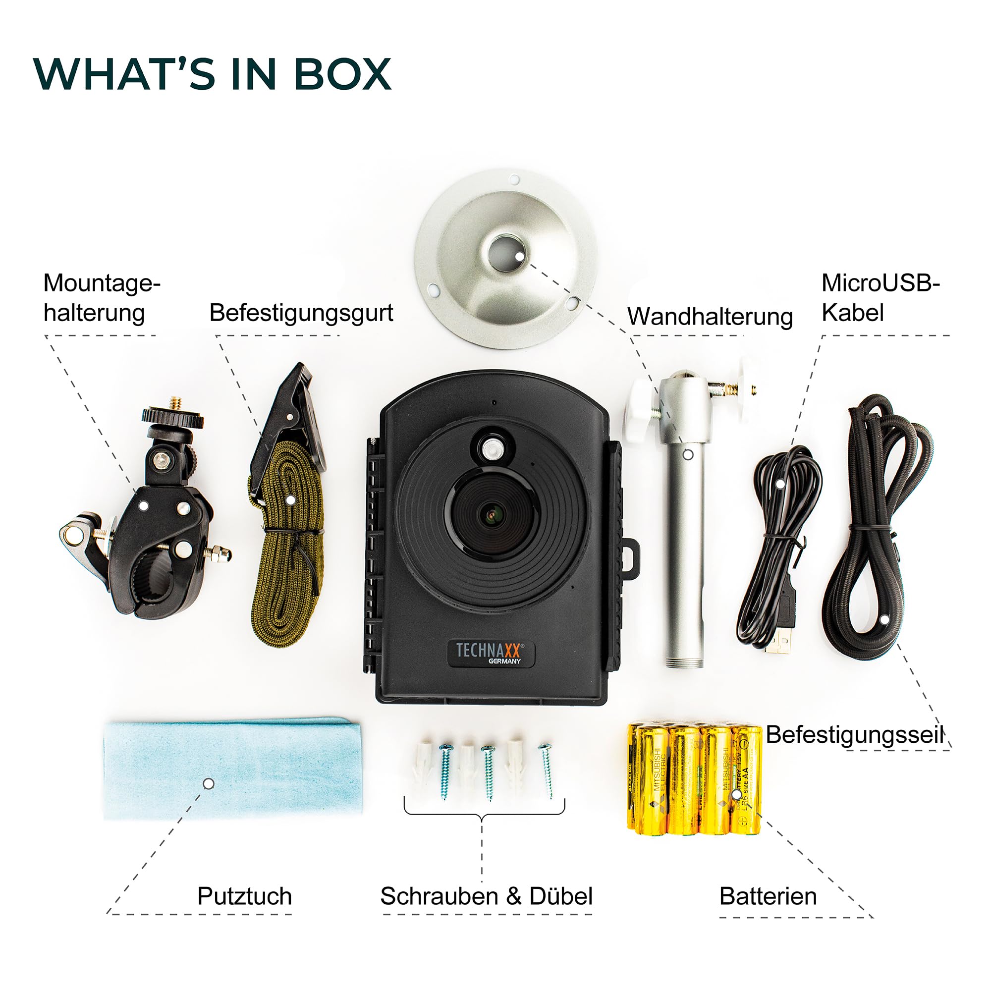 Technaxx - Zeitraffer Kamera Full HD - Überwachung Zeitrafferkamera, Baustelle, Haus, Heim, Garten - 6 Monate Batteriebetrieben - MicroSD, Mikrofon, Ton, LED, Tag & Nacht - Wasserdichte Kamera TX-164