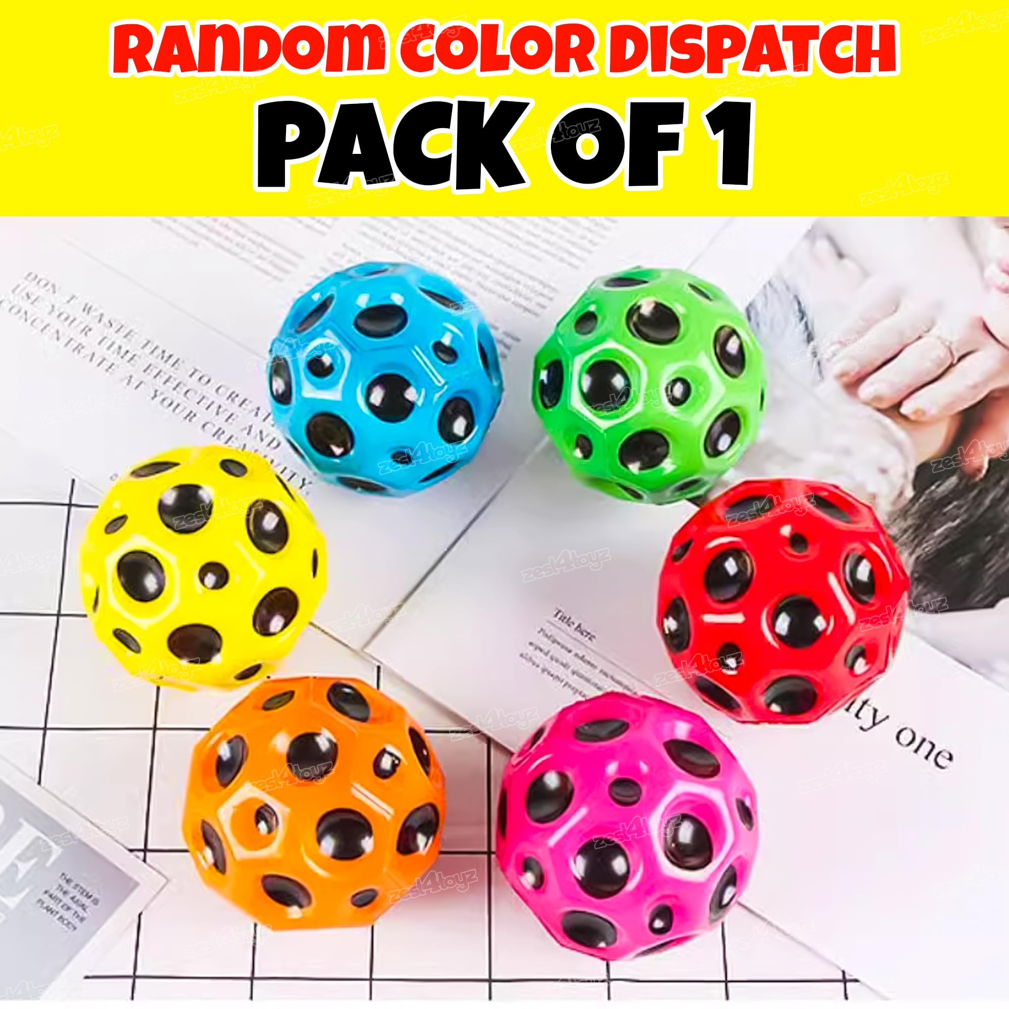 Zest 4 Toyz Bouncing Moon Ball for Kids with Soft Rubber Stress Ball Set Playground Toy Best Gift for Boys and Girl - Pack of 1 (Random Color) 2