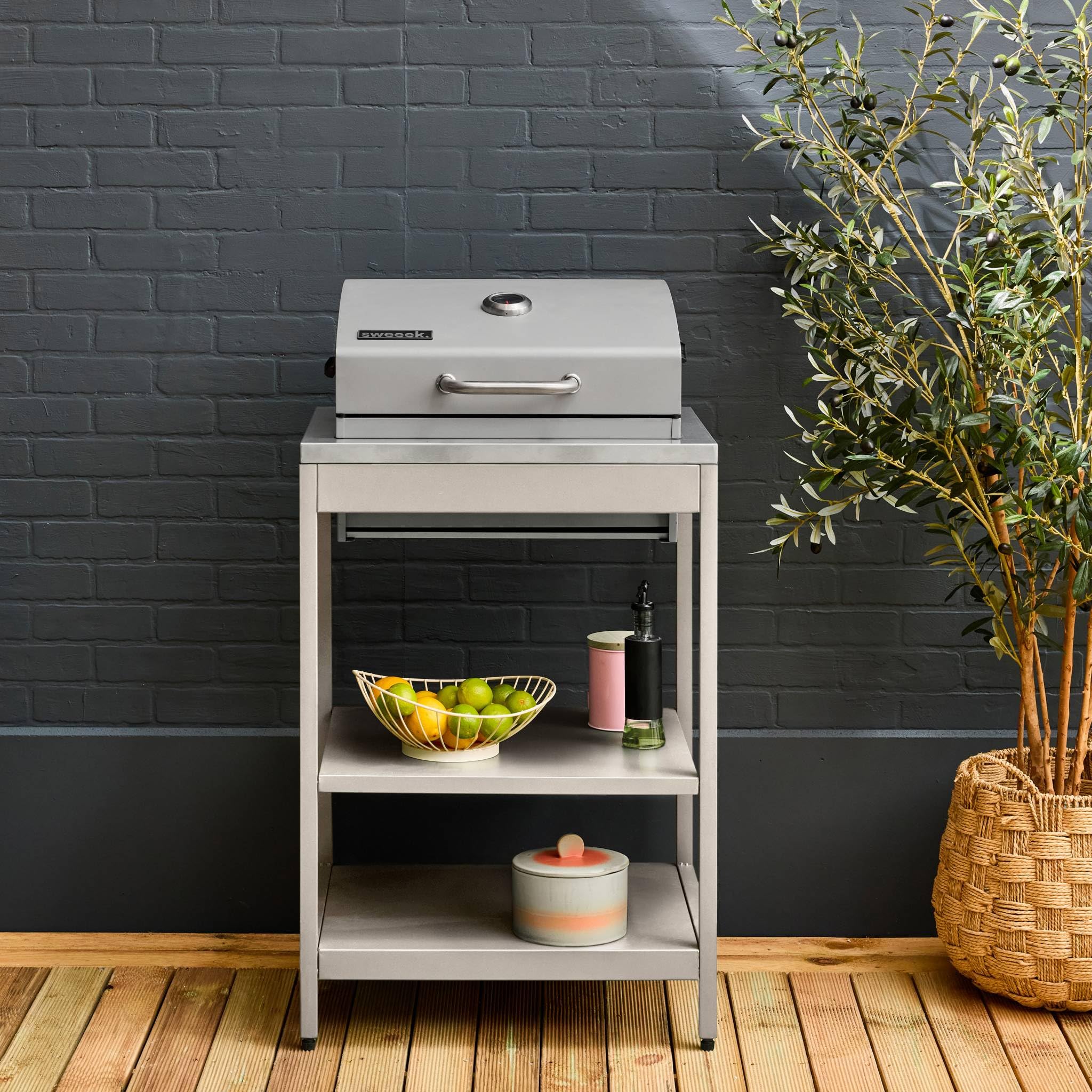 Modulo cucina da esterno con barbecue a carbonella Beige - 60x52x108 cm