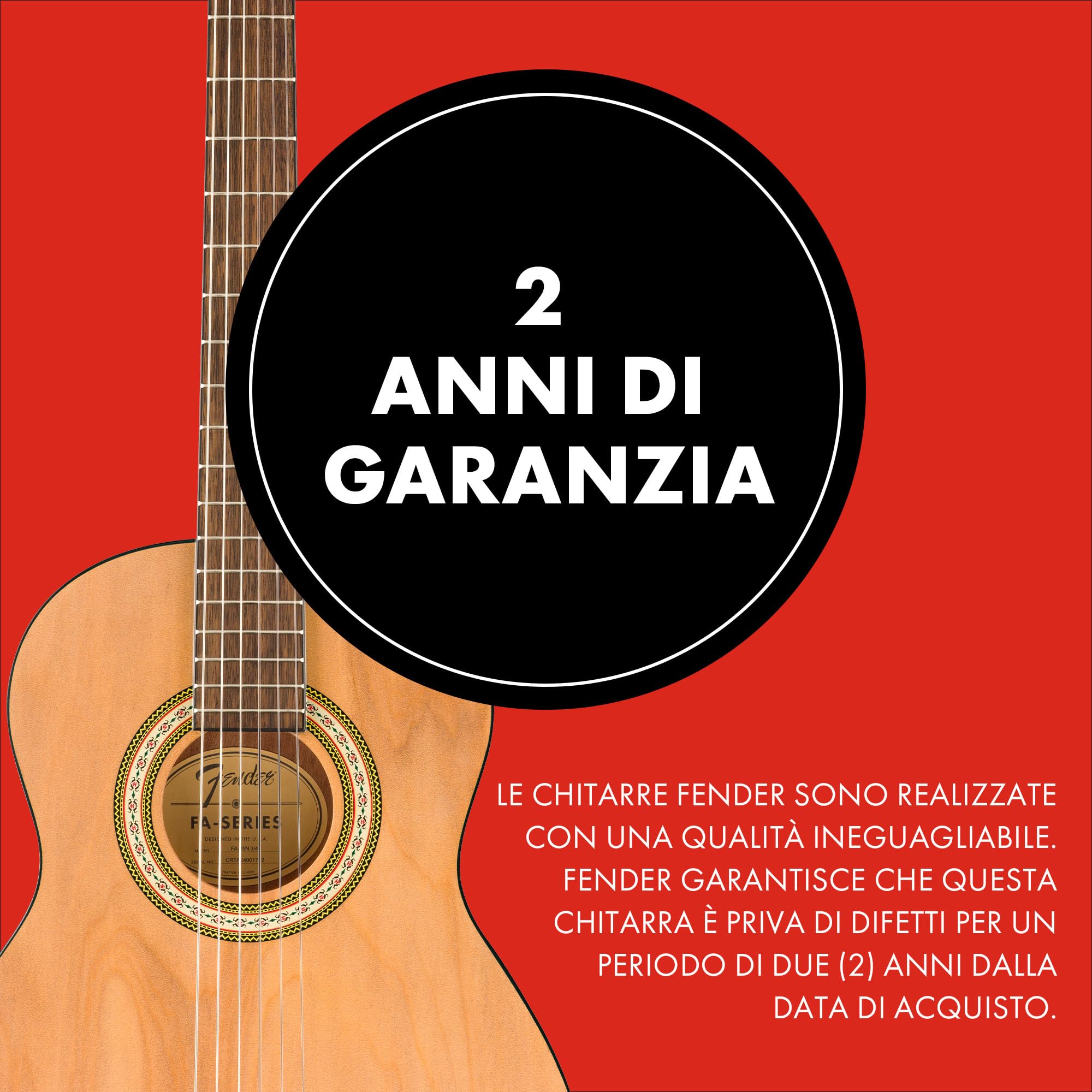 Fender FA-25N 3/4 Chitarra Acustica per Principianti con Corde in Nylon