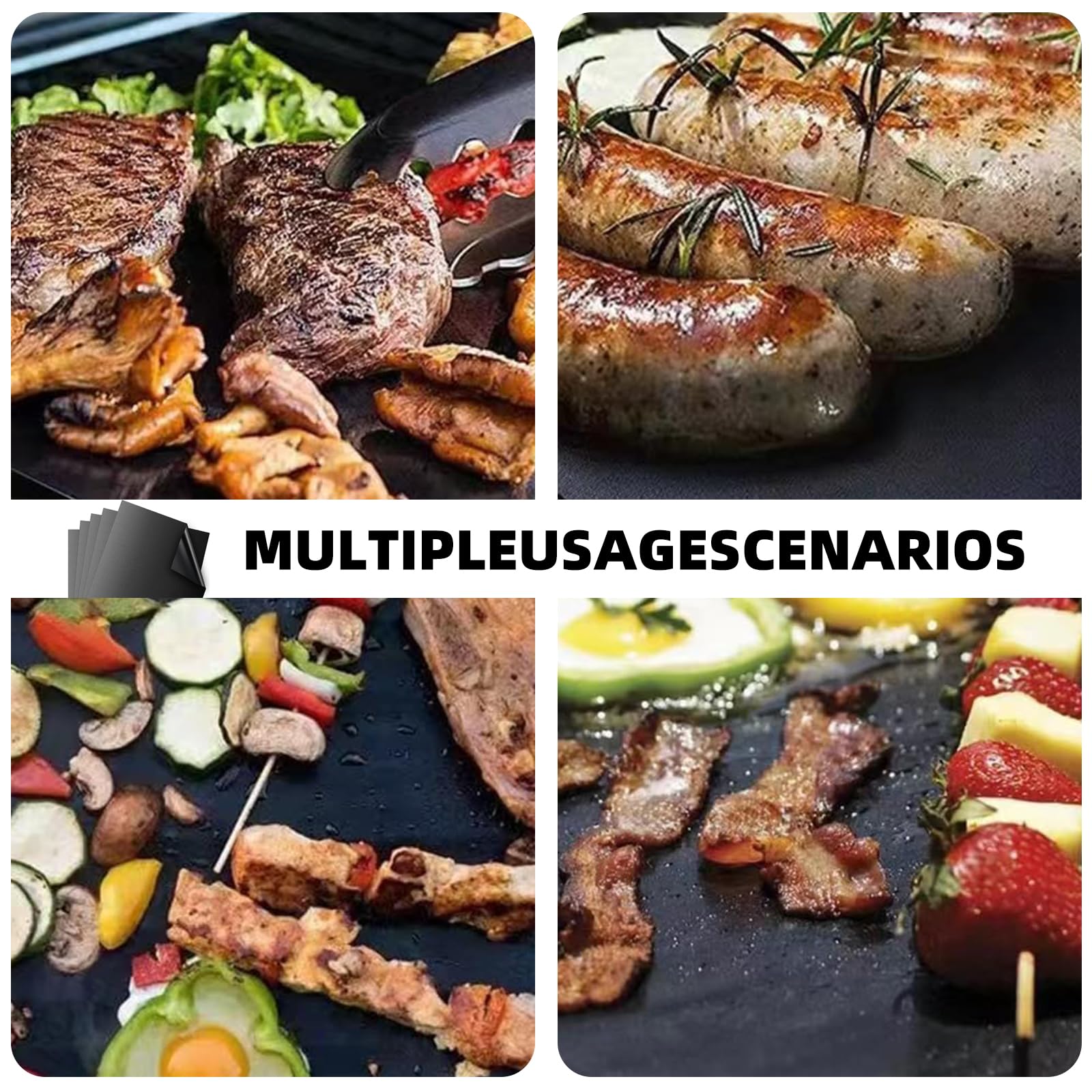 Set de 5 Cuisson Barbecue Tapis Anti-adhérent, Tapis de Cuisson 40x30CM Noir Résistant à Chaleur, Réutilisable, Nettoyable - Maison