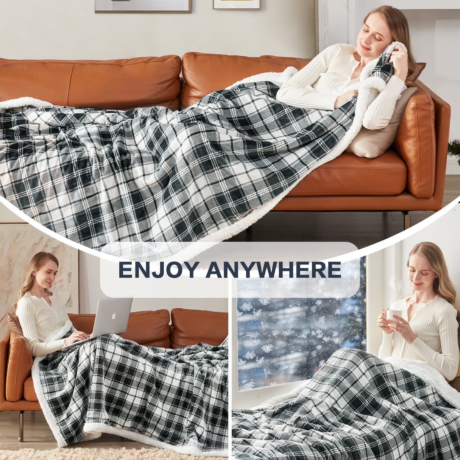 Amazon.com: inhand Sherpa Throw Blanket, Plaid Warm Cozy Soft Throw Blankets  for Couch, Bed, Sofa，Reversible Fluffy Plush Flannel Fleece Blankets and  Throws for Adults Women Men(Grey, 50”x 60”) : Home u0026 Kitchen