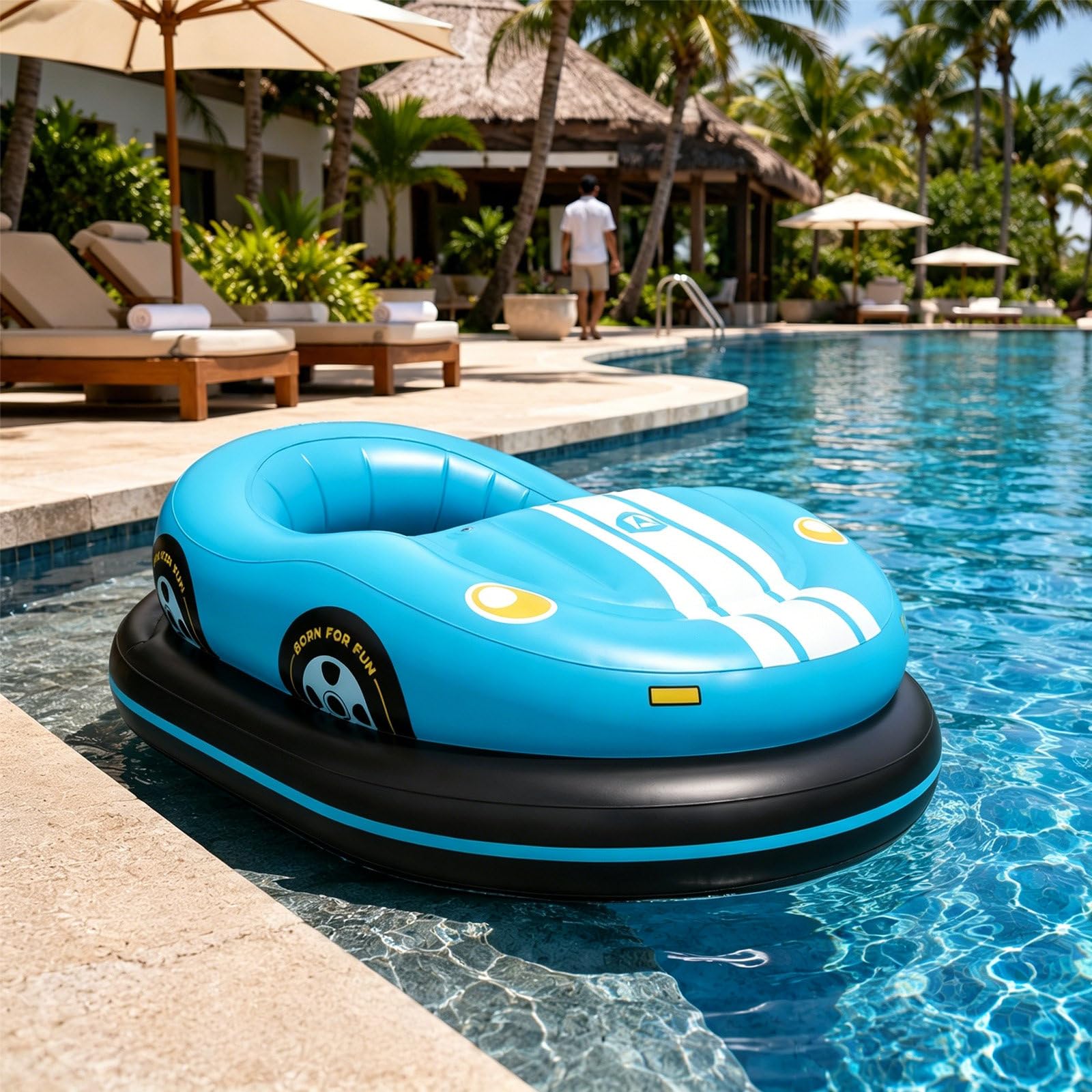 VitalisWorks Motorized Pool Float for Adults, Electric Inflatable Lounger with Joystick Control + 2600mAh Battery, 40-60 Min Runtime, Bumper Boat for Relaxing in Backyard Water (Blue 2batteries)