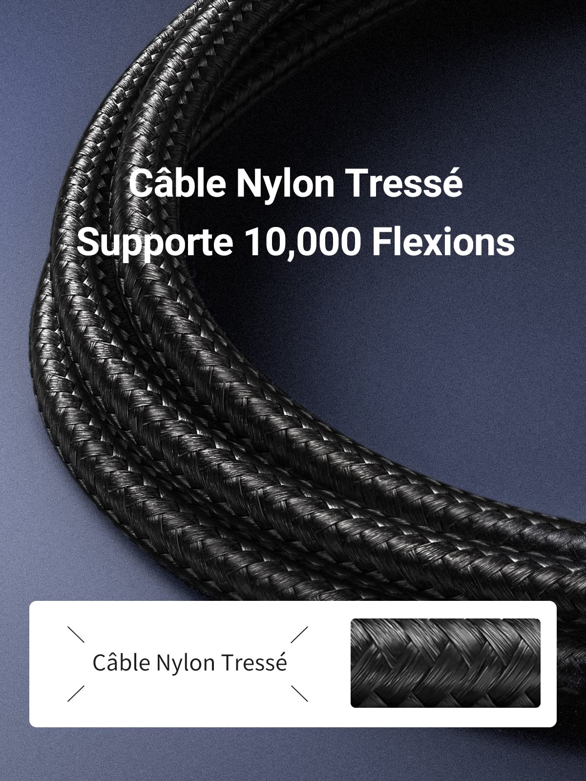 Câble Ethernet RJ45 Cat 7 10Gbps 600MHz Double Blindage Noyau Cuivre Nylon Tressé 5M UGREEN