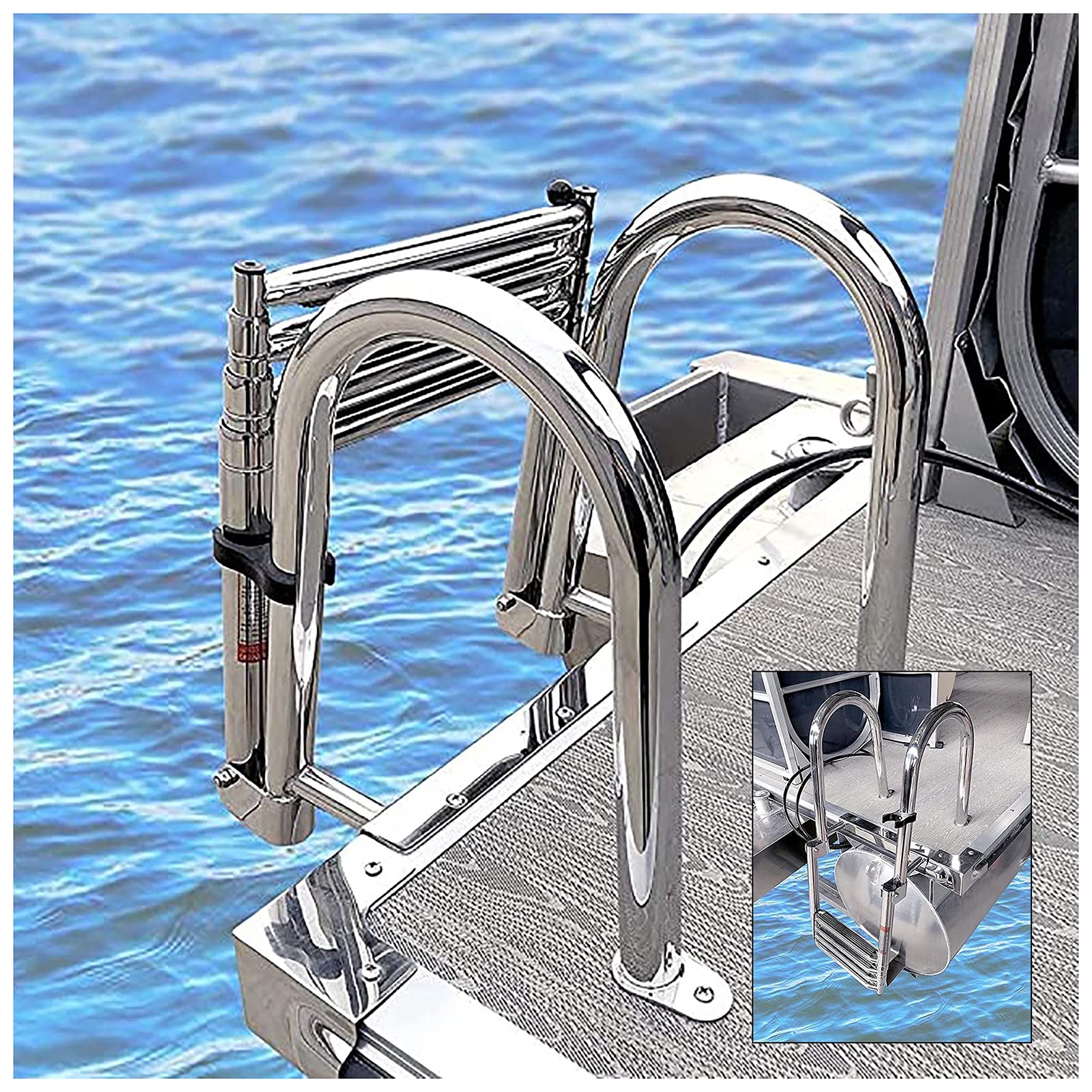 Buy 4 Step Pontoon Boat Ladder, Heavy Duty Telescoping Swim Dock Ladder