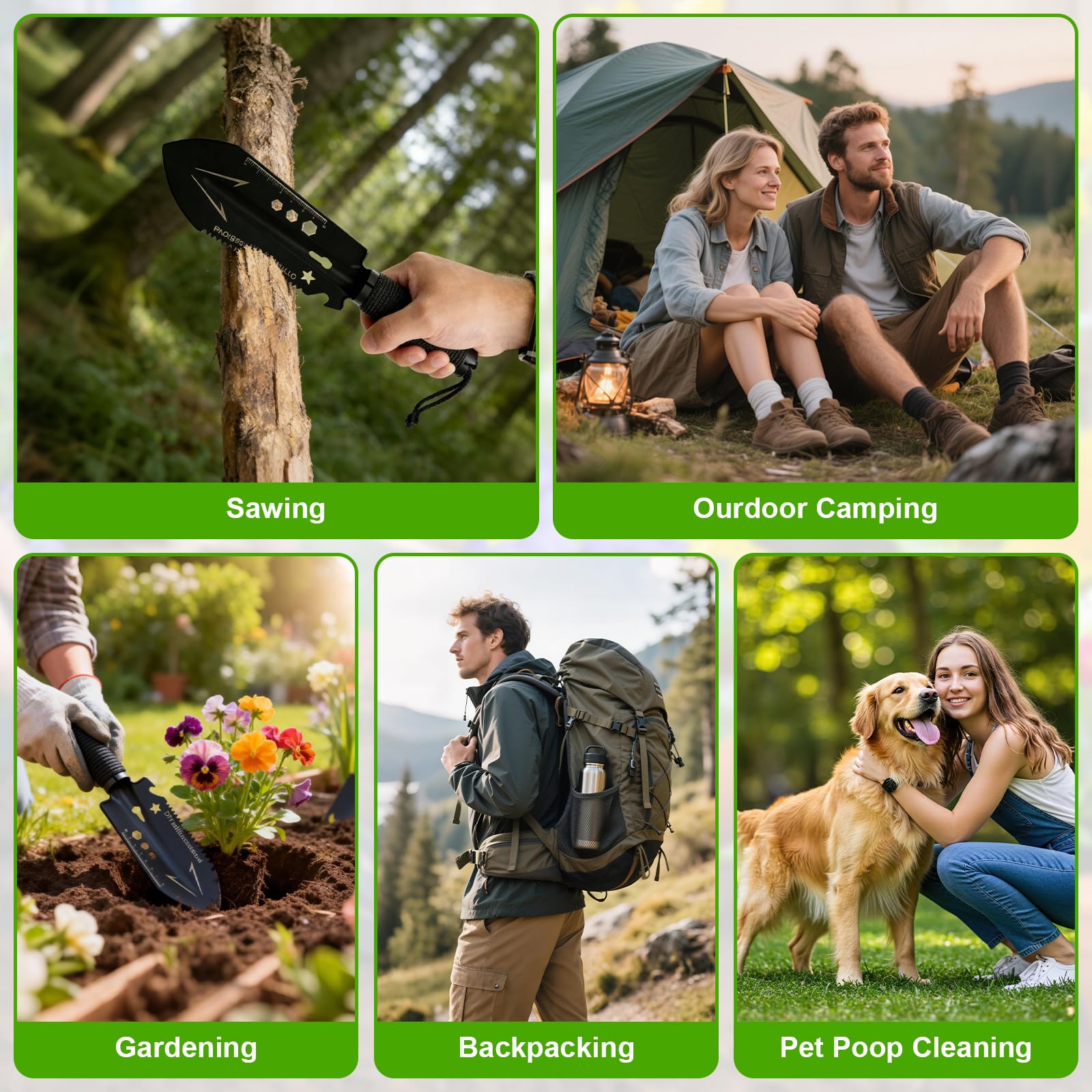 Vanga per Orto, Pala Campeggio 9 in 1 – Pala Portatile Leggera con Borsa per Giardinaggio, Campeggio, Escursionismo in Spiaggia e Sopravvivenza