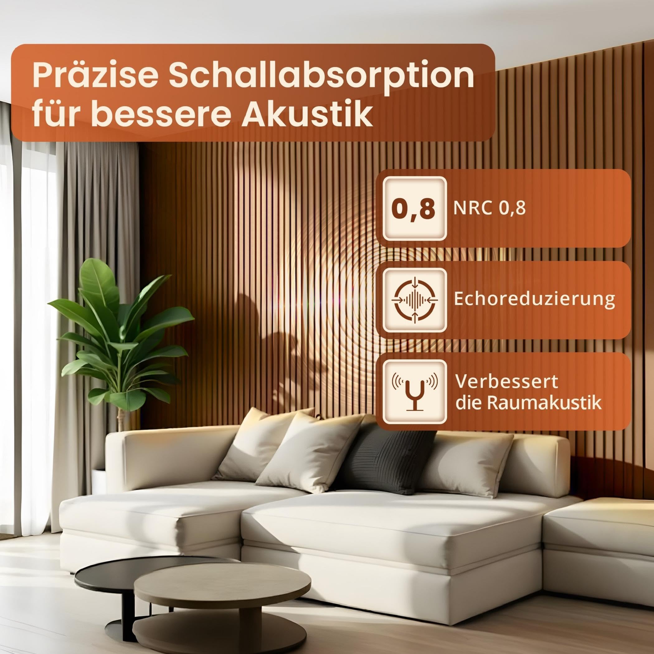 NEU.HOLZ Akustik Wandpaneele Vang 8er Set Wandverkleidung zum Kleben und Schrauben 5,76 m² Holzfurnier 3D Paneele Lamellen in Teakoptik