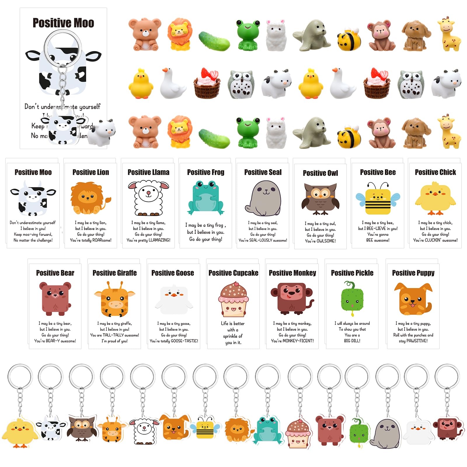 30 Sets Employee Appreciation Bulk Gift Sets Cute Animal Resin Keychains