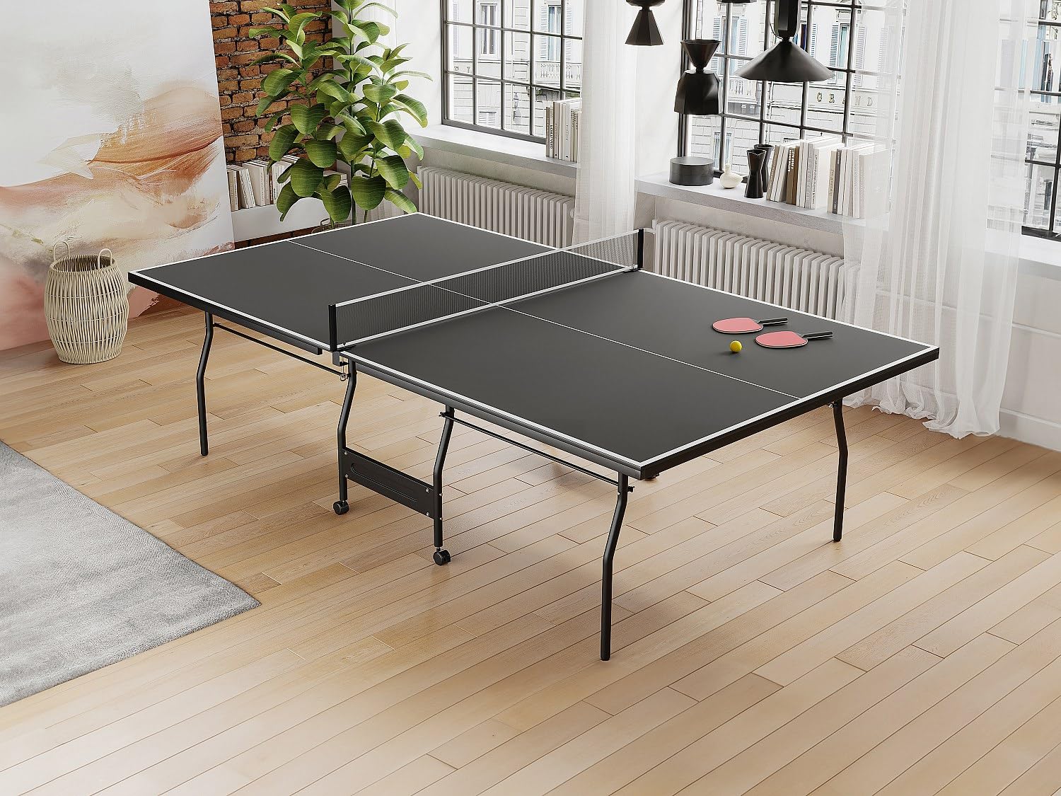 Table de ping-pong pliable Garry gris anthracite L274 x P152.5 x H76 cm avec roulettes