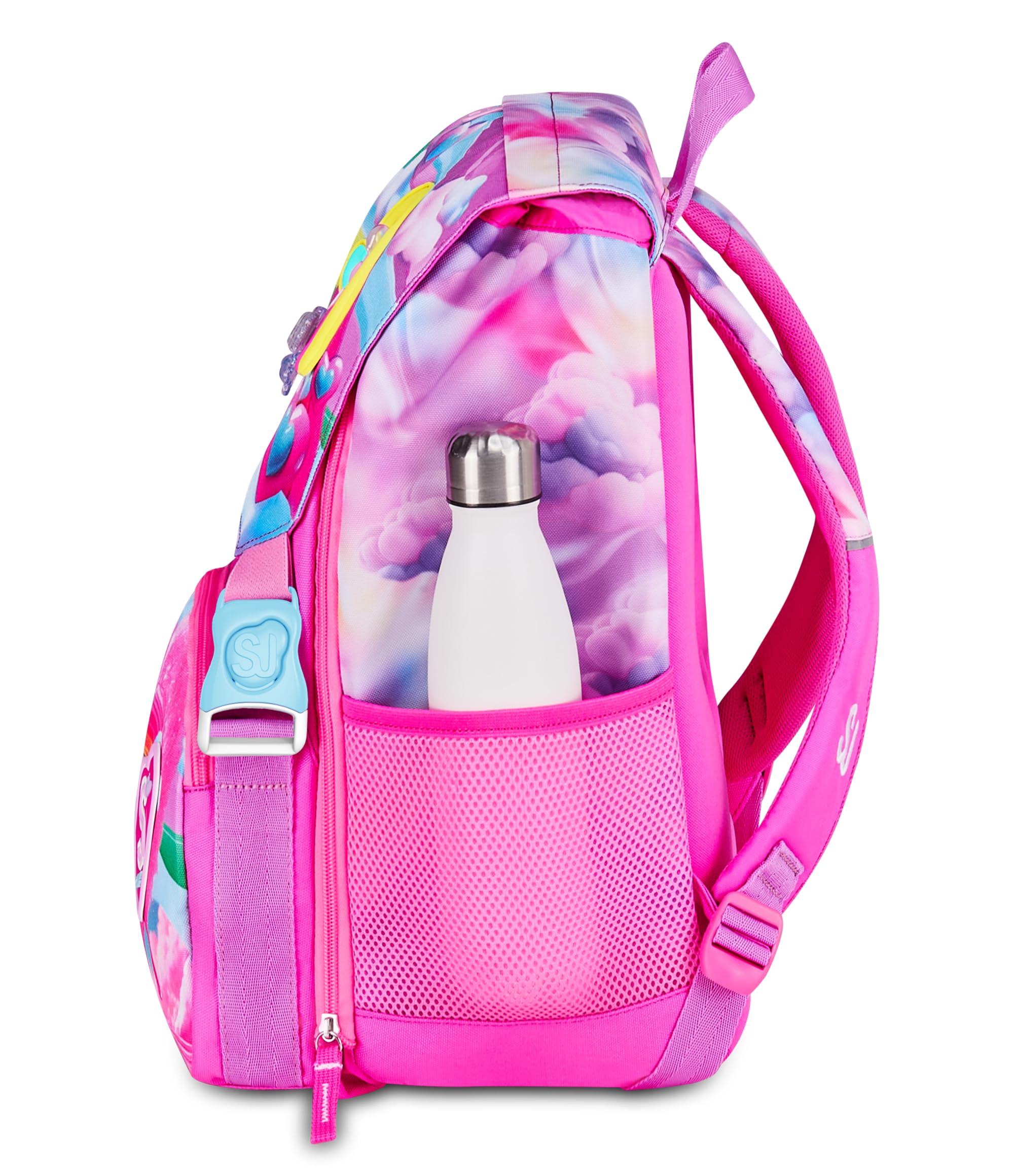 SJ GANG STYLE JAM GANG Zaino Scuola Estensibile JOYFUL PINS GIRL, Rosa, 24L, Zip Laterali, Inserto arcobaleno e pins amovibili, Tasca frontale, Tasca portaborraccia, Scuola elementare, Bambina