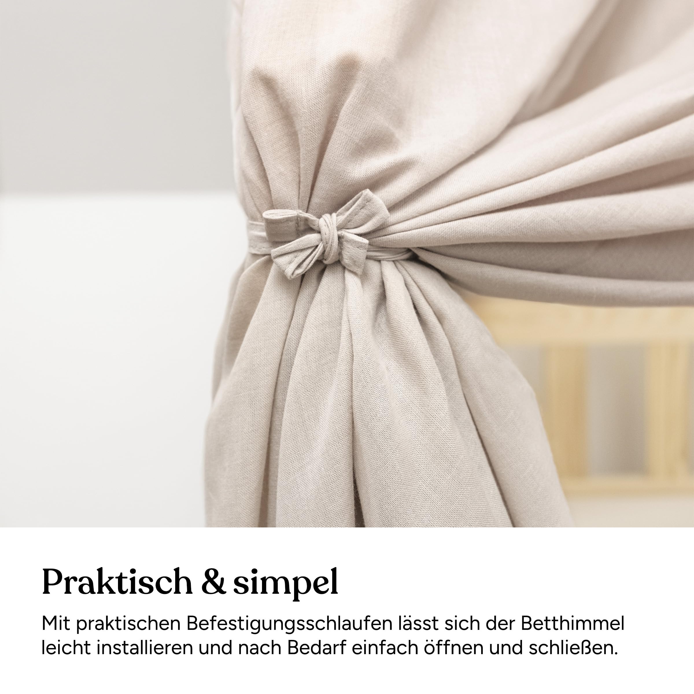 Ehrenkind® Kinderzimmer-Deko-Set: Betthimmel & Wimpelkette für magische Momente | Oeko-TEX Zertifiziert | Kinderzimmer Deko | Betthimmel Kinderzimmer, 120x200 Beige