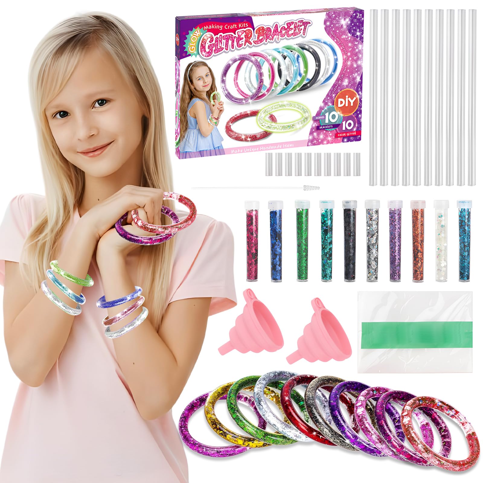 5 6 7 8 9 10 Year Old Girls Gifts, Glitter Bracelet Making Kits for Girls Craft Kit for Kids Toys for 5 6 7 8 9 10 Year Old Girls Toys Age 5-12 Friendship Bracelet Making Kit for Kids Girl Gifts