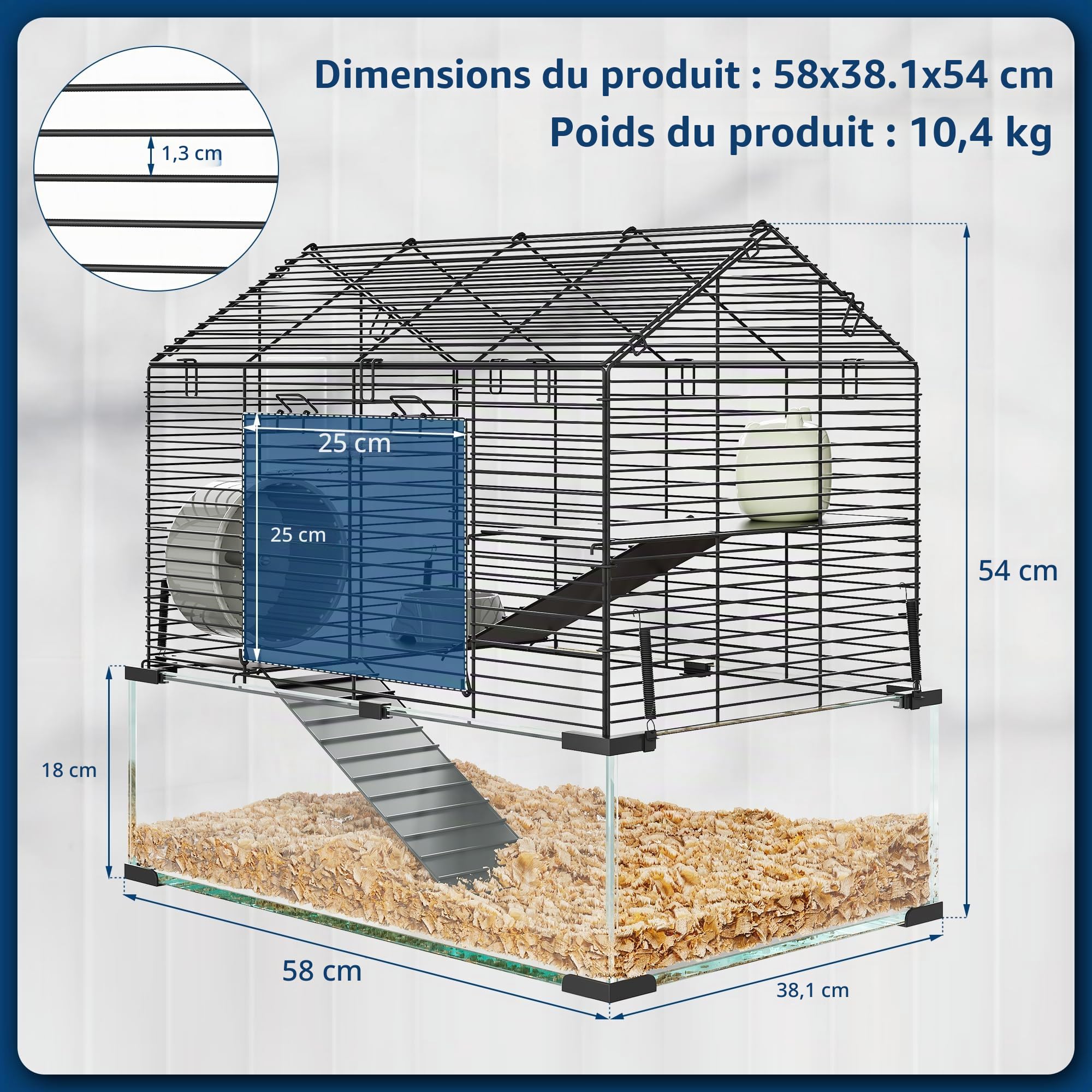 Garvee Grand Cage à Hamster 3 Niveaux, Fond en Verre trempé Profond – Habitat Transparent avec Roue d'exercice, maisonnette, biberon, gamelle – Convient Hamster syrien, Nain, Gerbille, Souris, Cochon