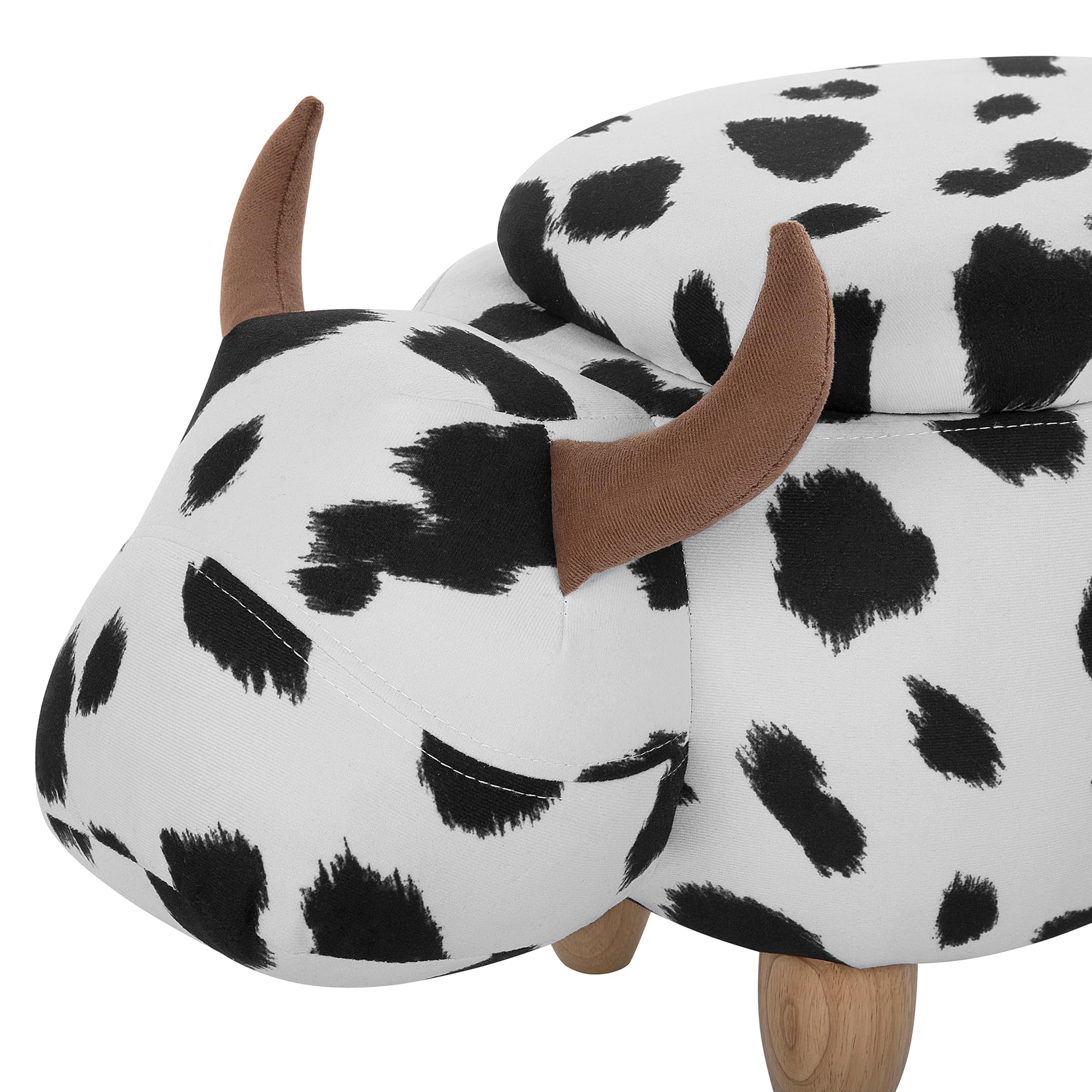 Beliani Tierhocker Kuh Kinderhocker Fußhocker Deko Hocker für Kinderzimmer mit Deckel Schwarz-Weiß Polsterbezug Cow