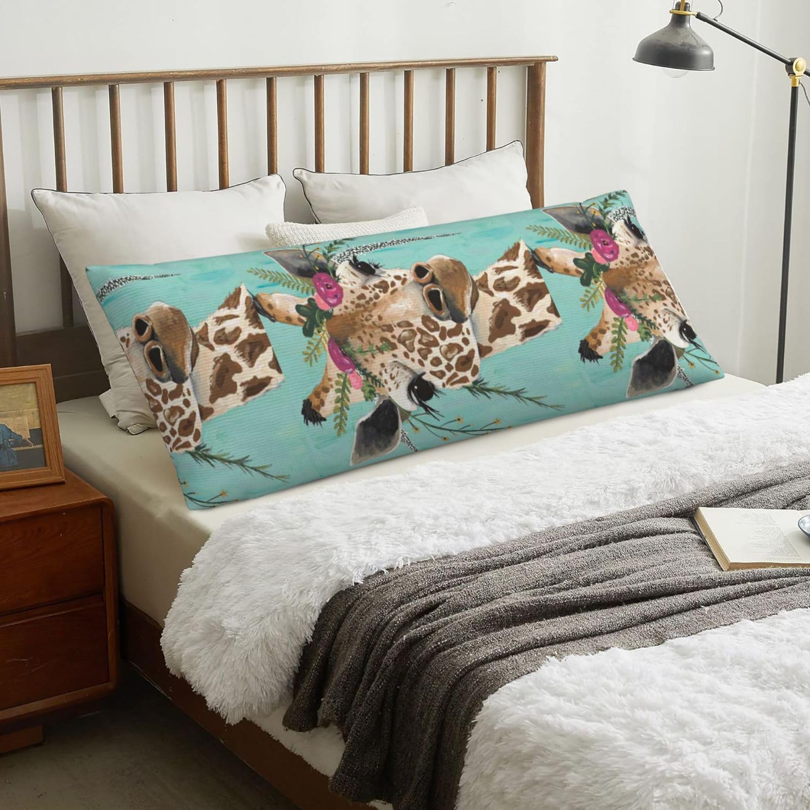 Giraffe With Floral, Body Pillow Cover with Zipper,Long Body Pillowcase 20 x 60 in