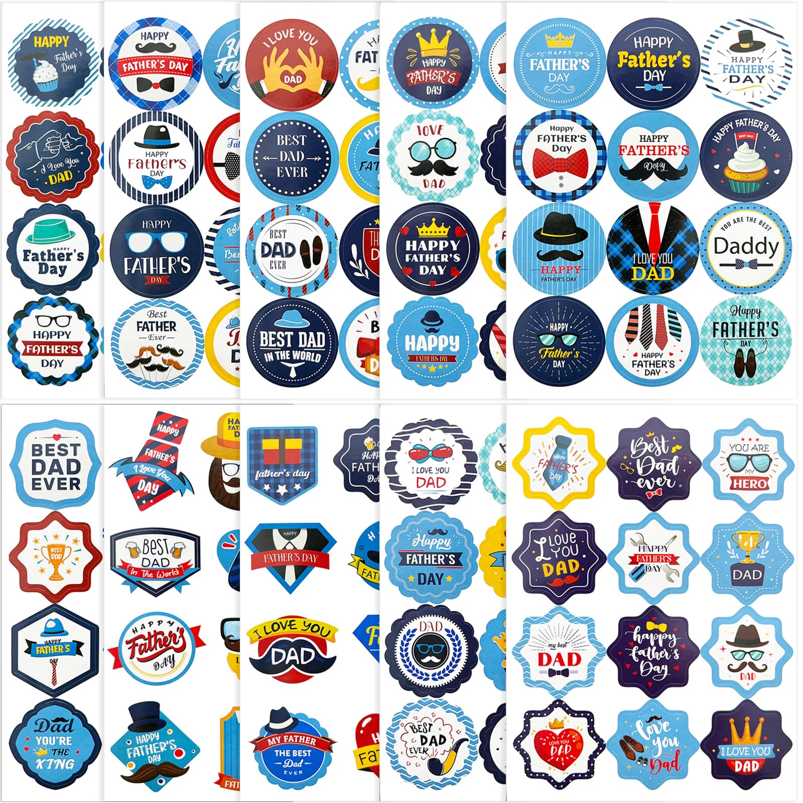 Happy Fathers Day Stickers, 240PCS 120 Designs 1.5Inch Best Dad Stickers for Fathers Day Gift Lables Stickers Gift Tags Wrap Labels for Boxes/Envelopes/Cards/Scrapbooking/Party Favors Decoration