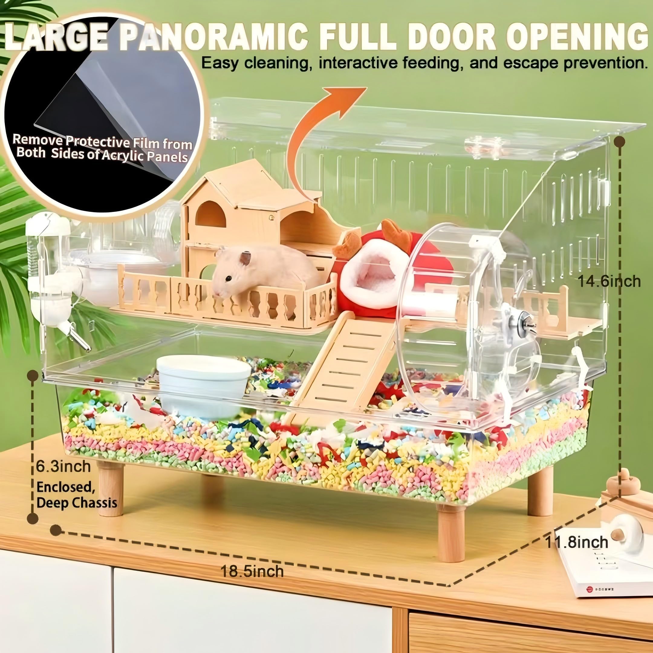 Jaula acrílica 8 en 1 para hámster con todos los accesorios, casa de hámster de 2 capas con visión totalmente transparente, jaula abierta para ratones de mascotas, hábitat de hámster para hámsters