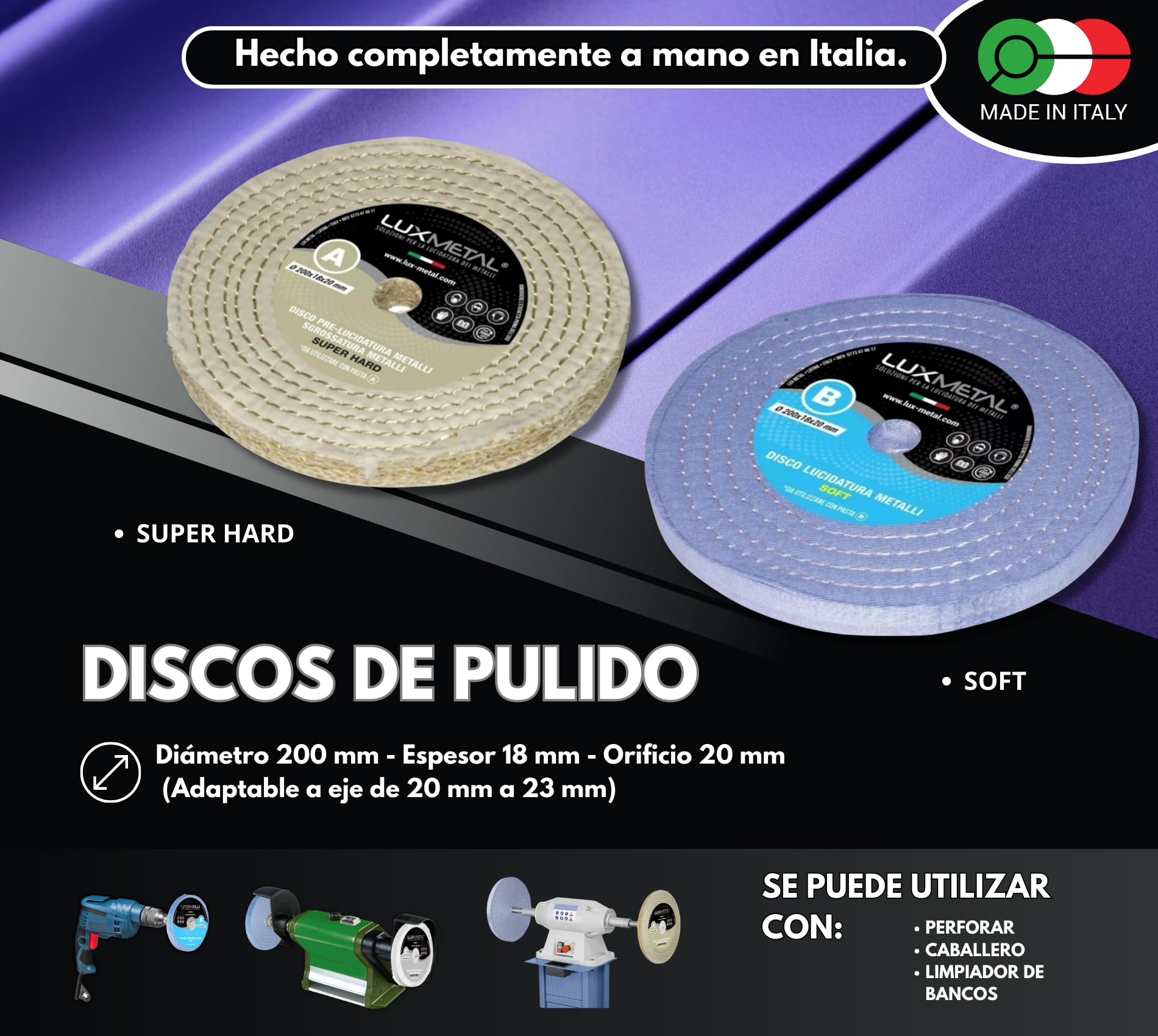 Kit de 2 discos de pulido de 200 mm y 2 pastas de pulido abrasivas de 350 g - Para pulir aluminio, hierro, acero inoxidable, bronce, mármol - Muela para pulir desbaste de metales