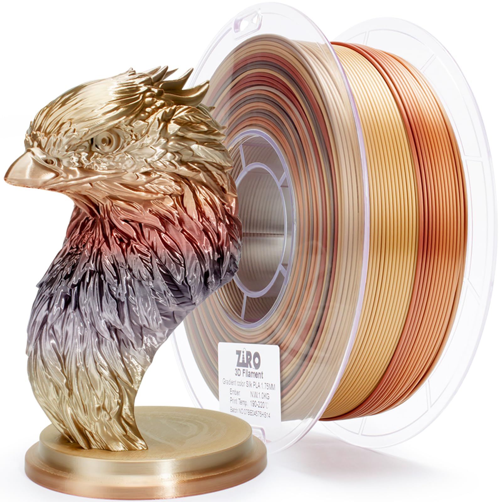 ZIRO Multicoloured Silk PLA Filament 1.8mm, Rainbow Silky Filament 1kg | Multicolor Gradient Filament for 3D Printer, Dimensional Accuracy +/-0.03mm, Ember