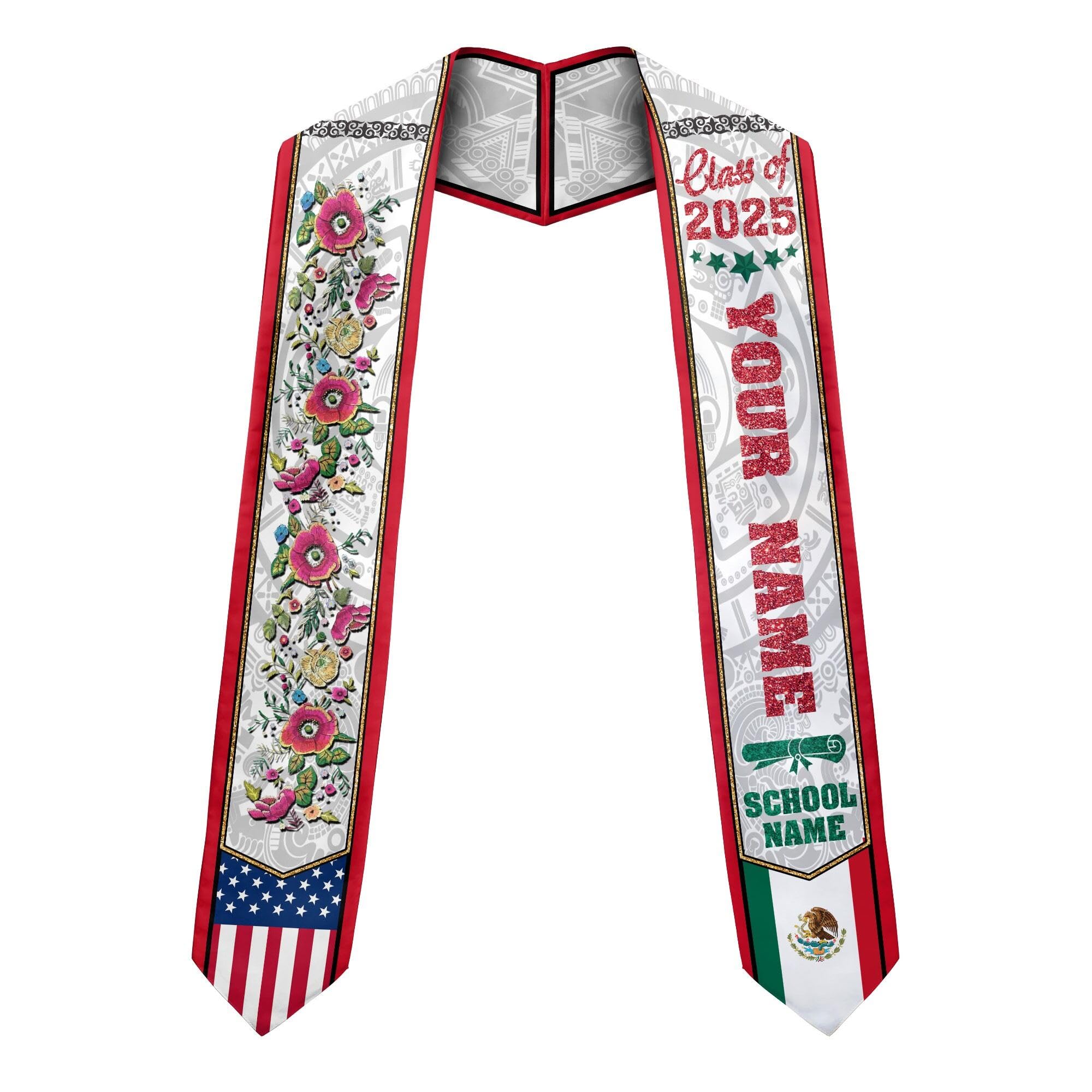 MonkeyVan Personalized Graduation Stole for Mexico Senior, Mexican Flag Graduation Sash Class of 2025 Graduation Day Gifts S389