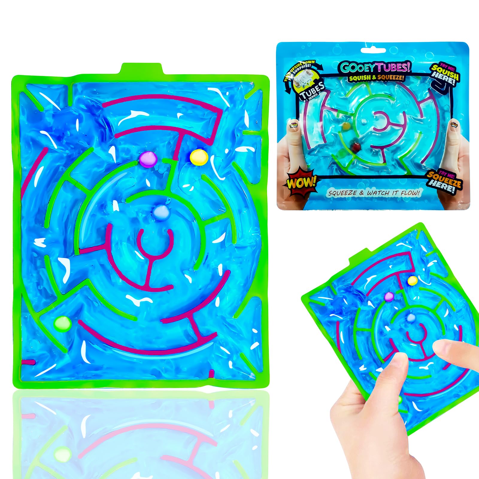 Sensory Maze Fidget, Round Sensory Toys Fidget Marble Maze Gel Filled Squishy Toys for Kids and Adults with Autism Stress Anxiety Relief Toys with Filled Goo for Calming Down Classroom (Blue)
