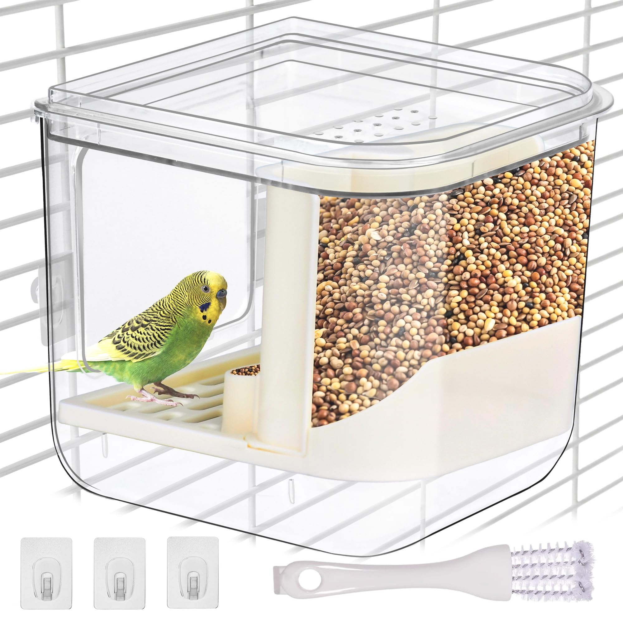 Mangeoire automatique sans désordre pour cage à oiseaux 2 en 1 transparent pour perroquet, boîte de bain et boîte de bain pour oiseaux avec capacité de 765,4 g, accessoires anti-déversement