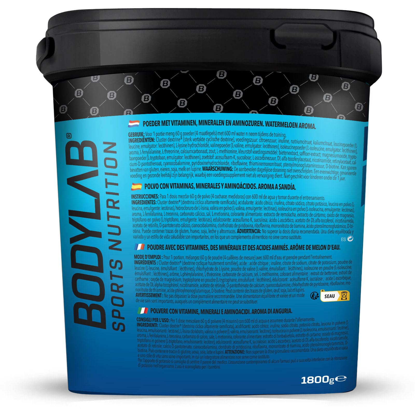 Bodylab24 Intra Workout 1,8 kg Wassermelone, mit EAA (inkl. BCAA) + Kalium, Calcium & Magnesium, B-Vitamine, Vitamin C, A und E, ideal während des Workouts