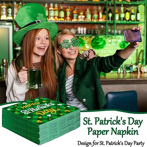 Miniatura 4 de Whaline 80 servilletas de papel con texto en inglés Happy St. Patrick's Day de búfalo verde irlandés, servilletas desechables decorativas para el