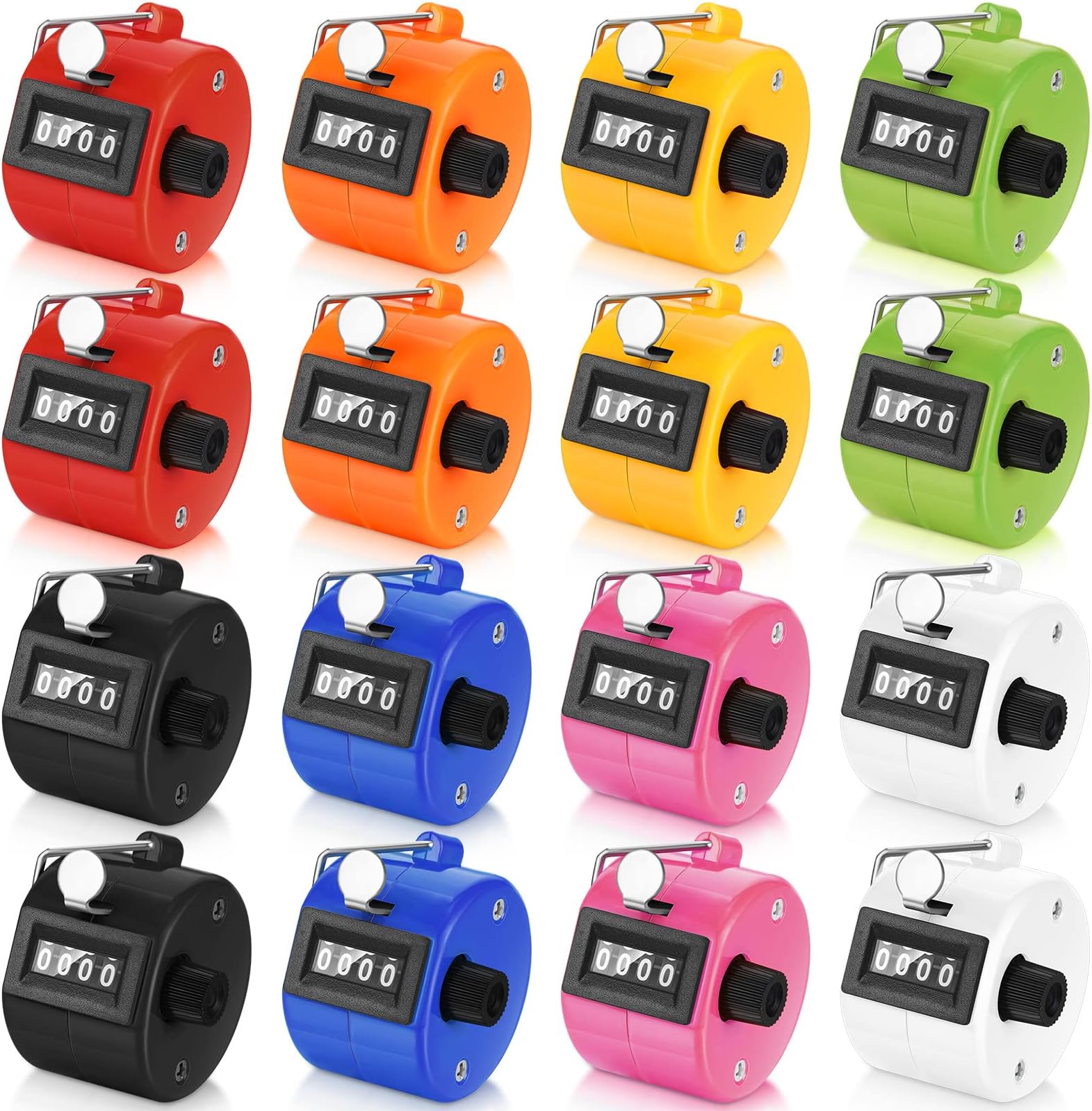 Kathfly 16 Pcs Handheld Clicker Counter 4 Digit Mechanical Tally Counter Assorted Color Pitch Palm for Counting Numbers Knitting Coaching Golf Lap Fishing School Sports Event