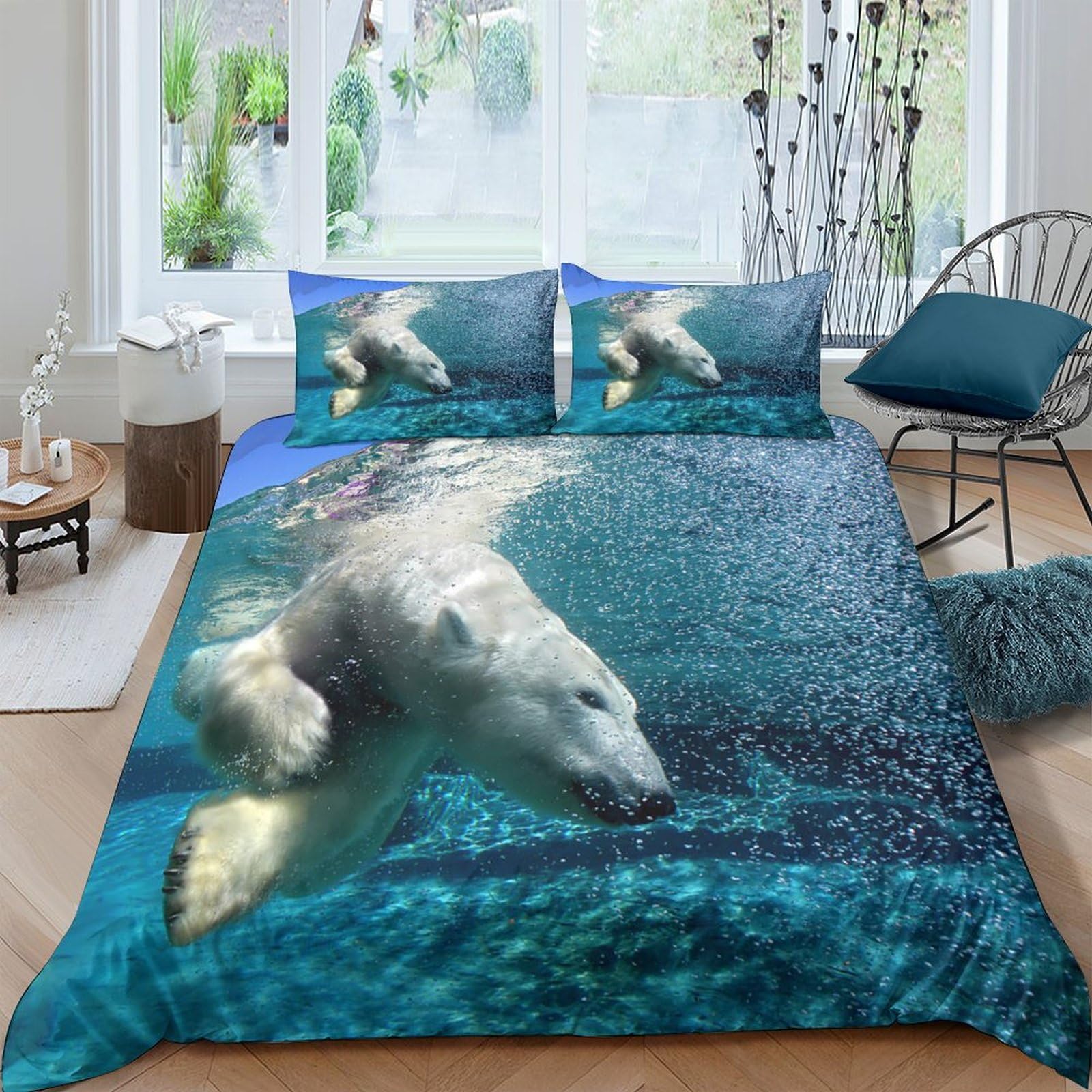 Ctjqhvkz Style-7 3D Printed Underwater Polar Bear Fitted Sheet Microfiber Soft Anti-Slip Arctic Ocean Bed Cover Bedroom Decor Single（135X200cm）