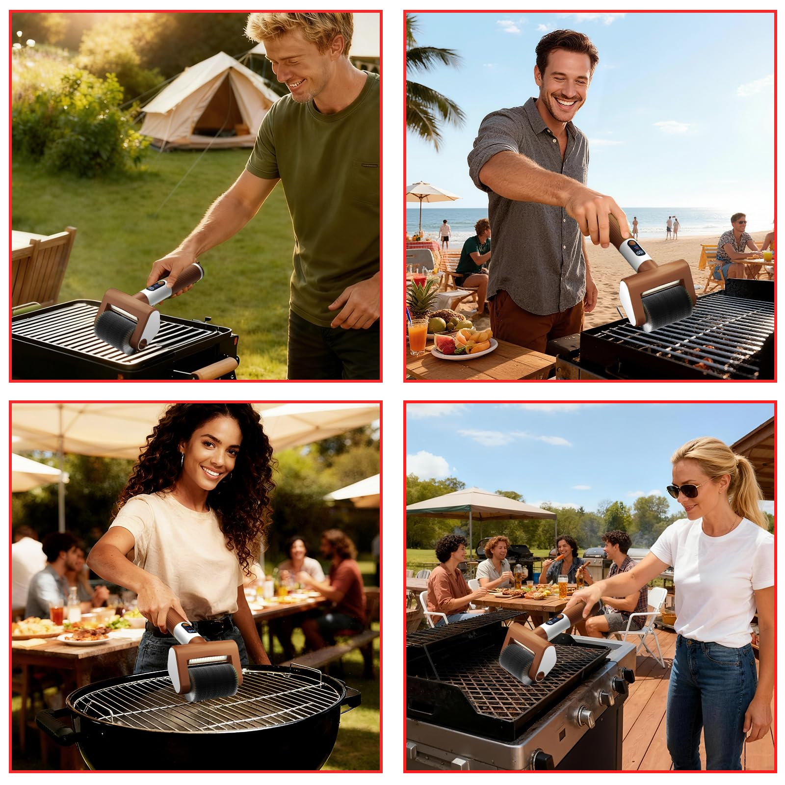 Spazzola elettrica per grill, spazzola per barbecue a 2 velocità con luce LED/schermo pulizia potente 800 giri/min, 4000 mAh/2 testine senza setole spargimento ricaricabile leggero detergente